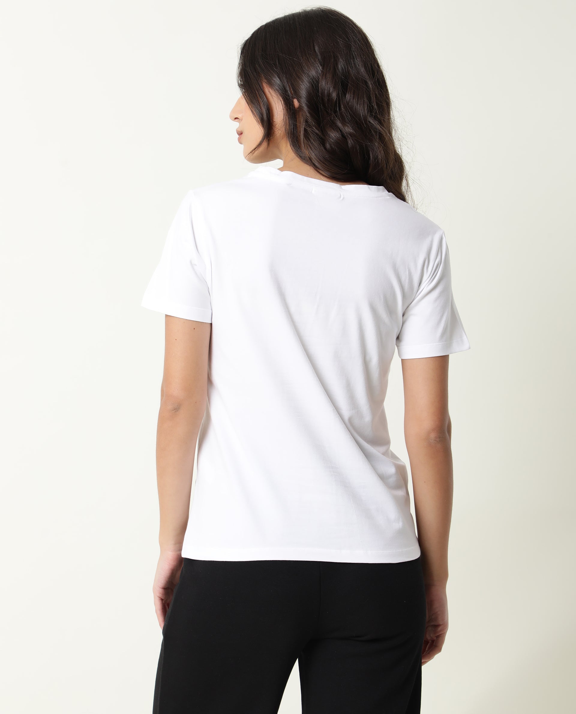 Rareism Women Fuji Off White Cotton Fabric Regular Fit Half Sleeves Graphic Print Crew Neck T-Shirt