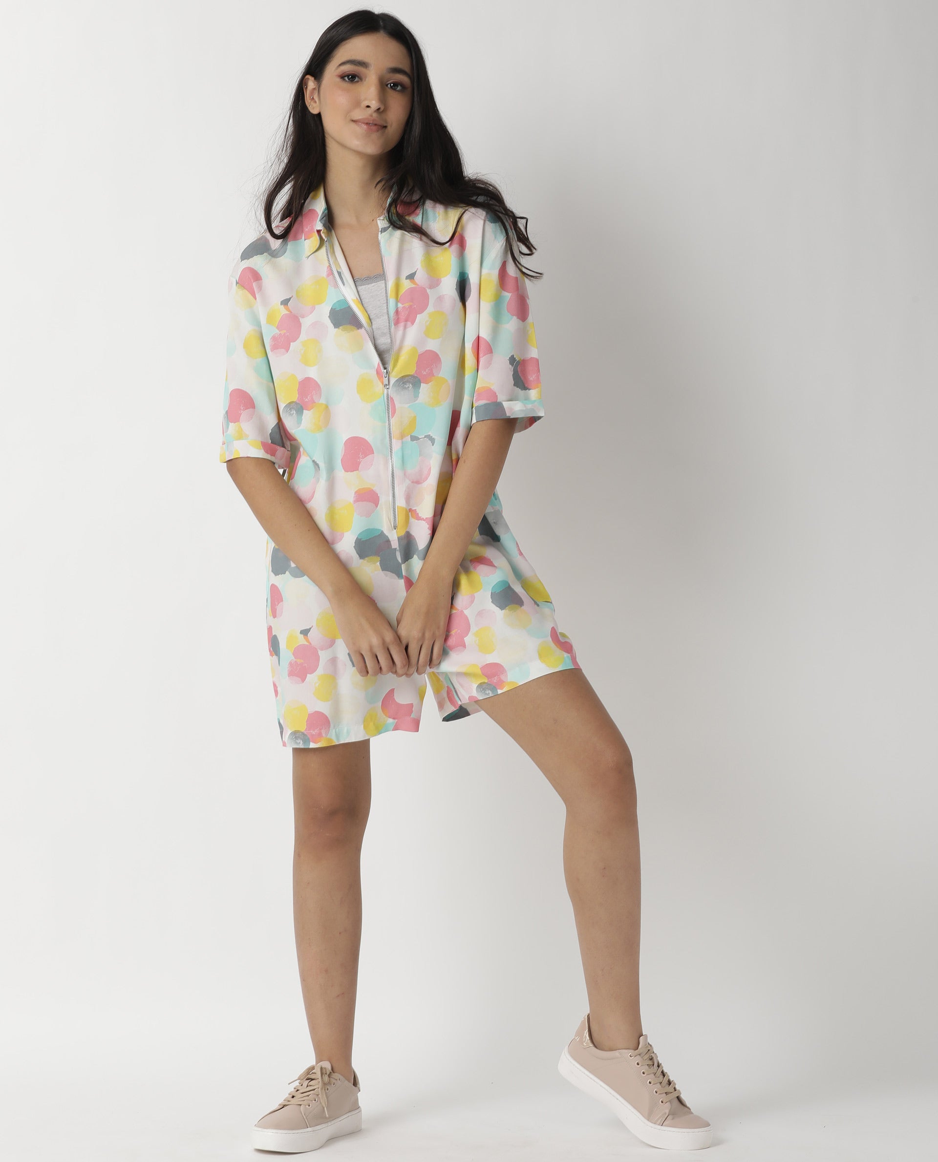 Rareism Womens Bro Pink Jumpsuit Viscose Fabric Regular Fit Half Sleeve Round Neck