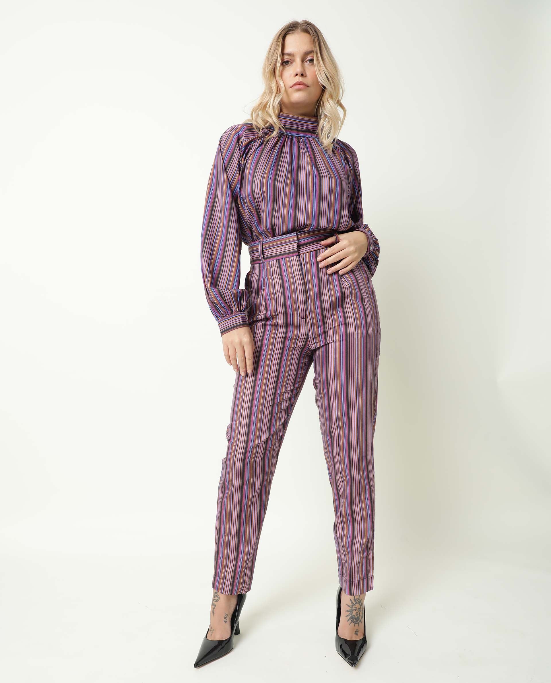 Rareism Womens Apple Multi Trouser Cotton Fabric Regular Fit Zipper Closure High Rise Waist Rise Ankle Length
