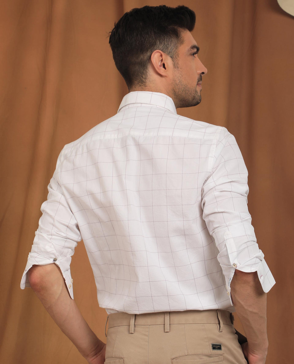 Rare Rabbit Men's Tiede Pink Cotton Fabric Full Sleeves Checks Shirt