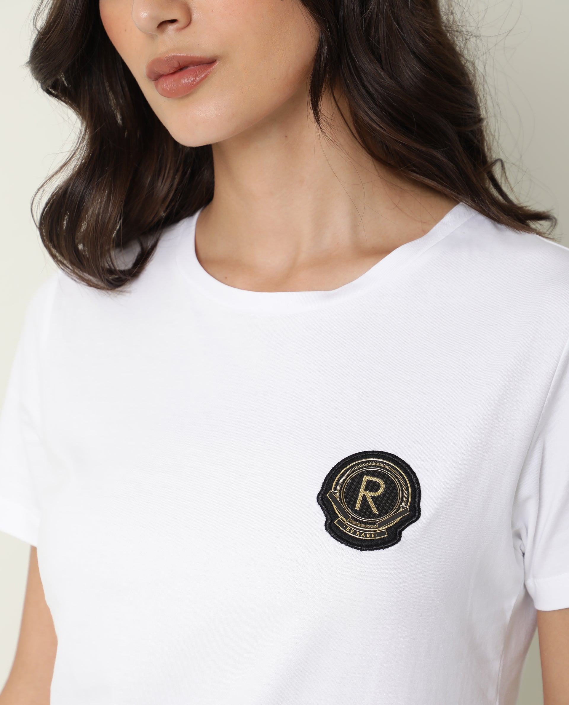 Rareism Women Fuji Off White Cotton Fabric Regular Fit Half Sleeves Graphic Print Crew Neck T-Shirt