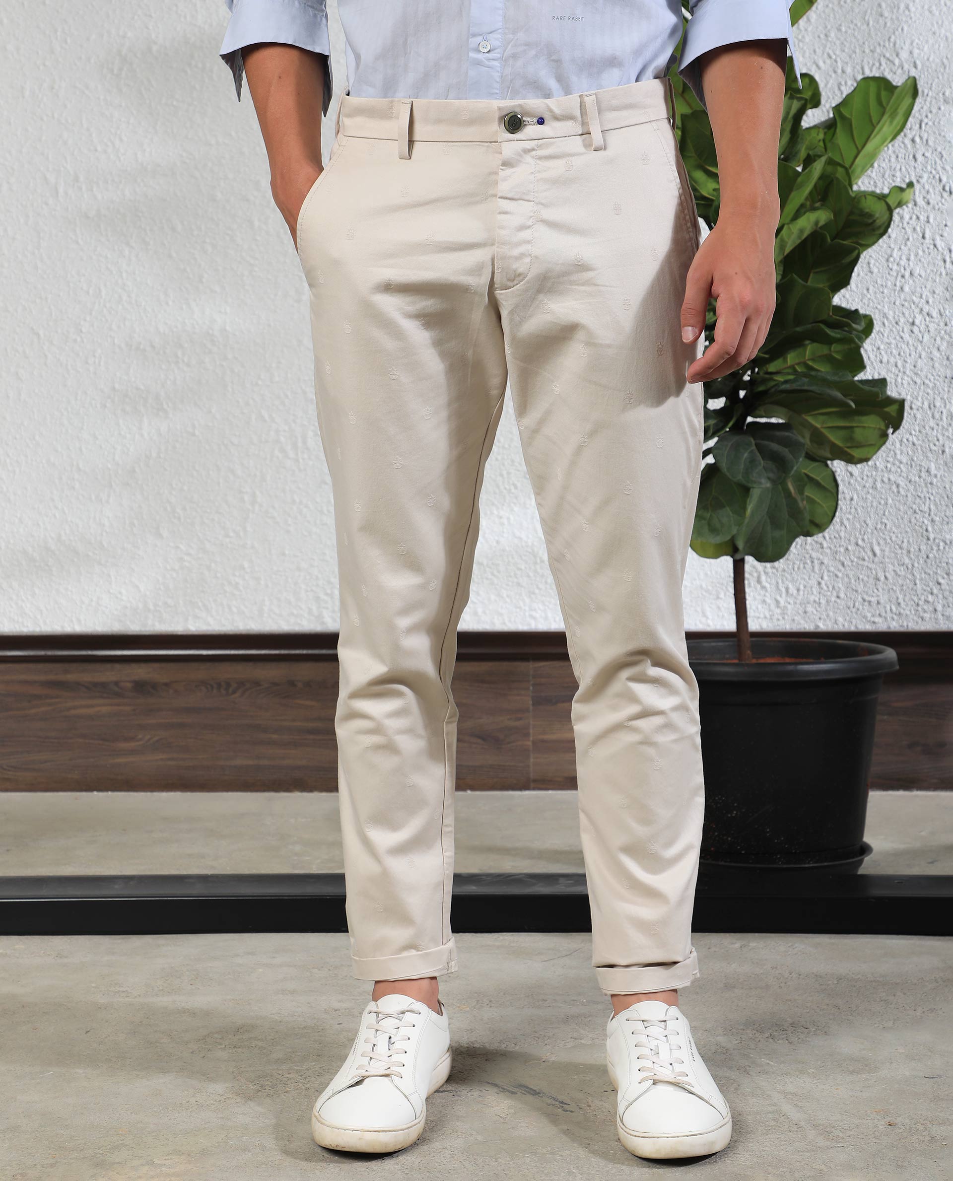 Buy RARE RABBIT Solid Cotton Slim Mens Trousers | Shoppers Stop