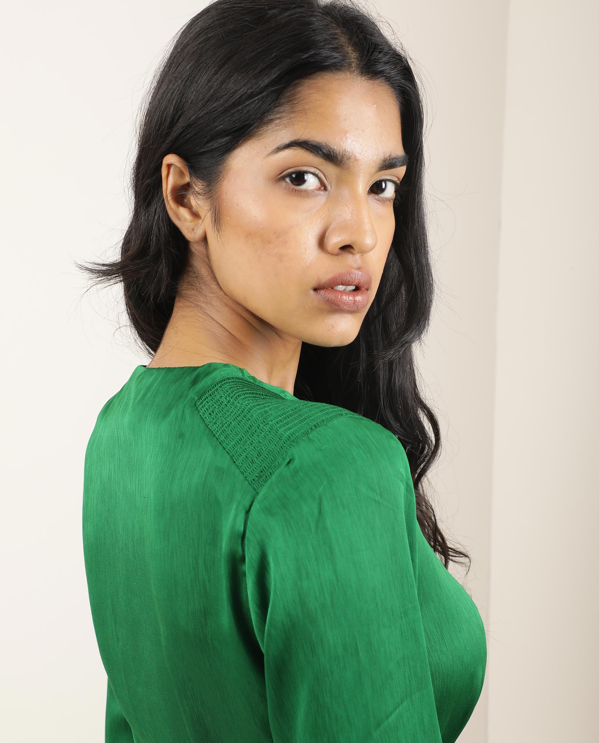 Rareism Womens Dronite Green Top Polyester Fabric  Full Sleeve V Neck