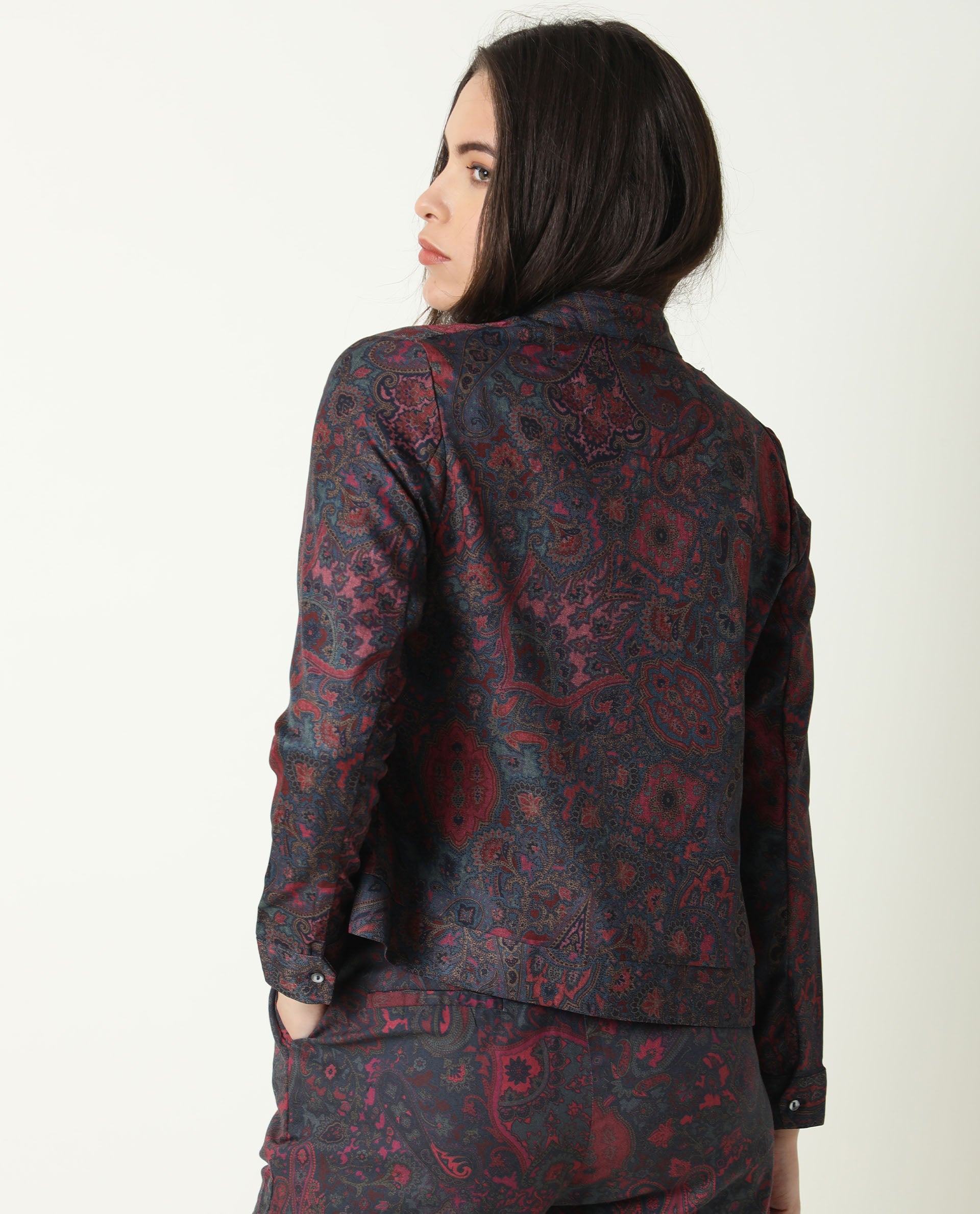 Rareism Womens Krama Pink Jacket Cotton Fabric Fitted Fit  Mandarin Neck