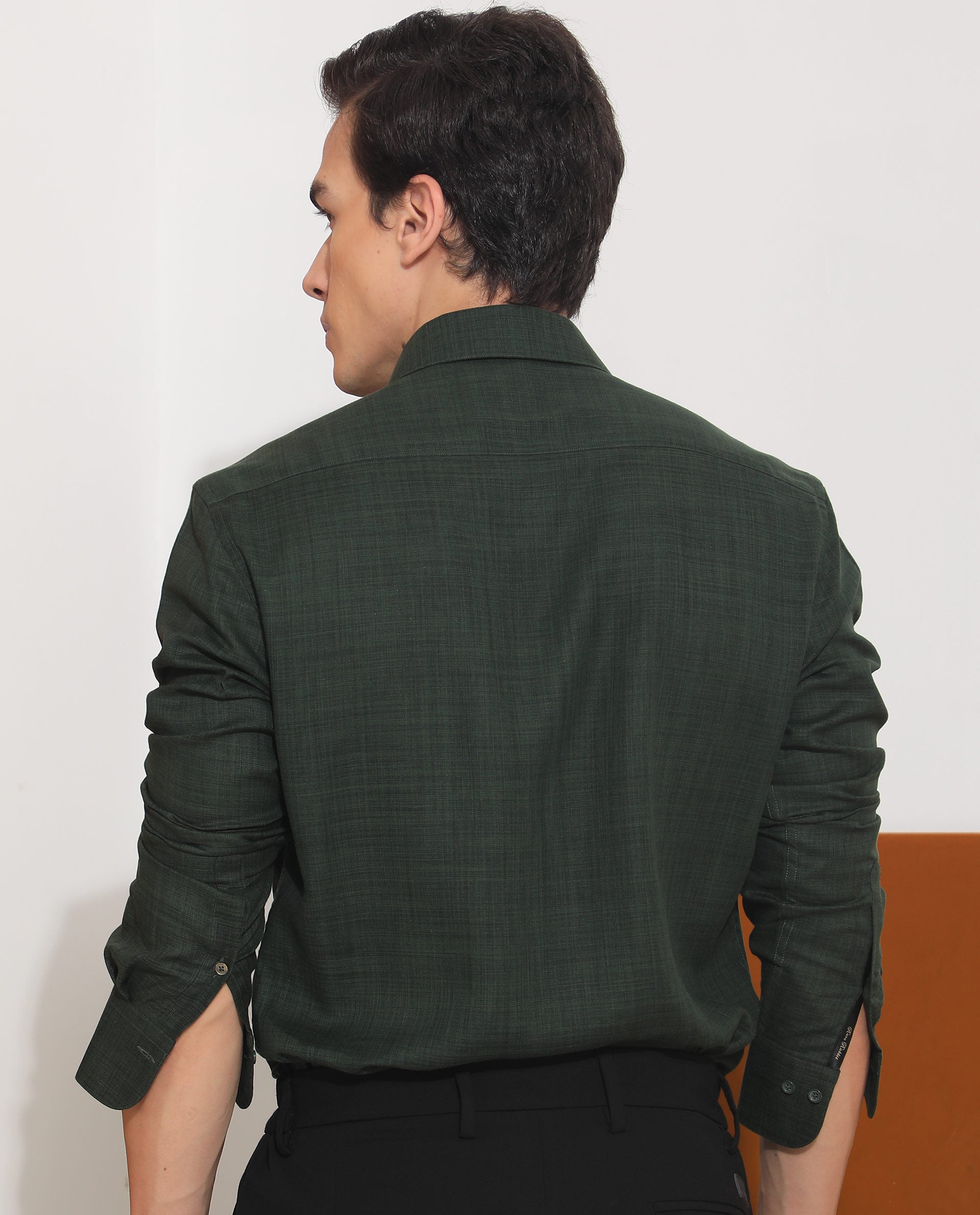 Rare Rabbit Men's Safa Olive Cotton Lyocell Fabric Full Sleeves Solid Shirt