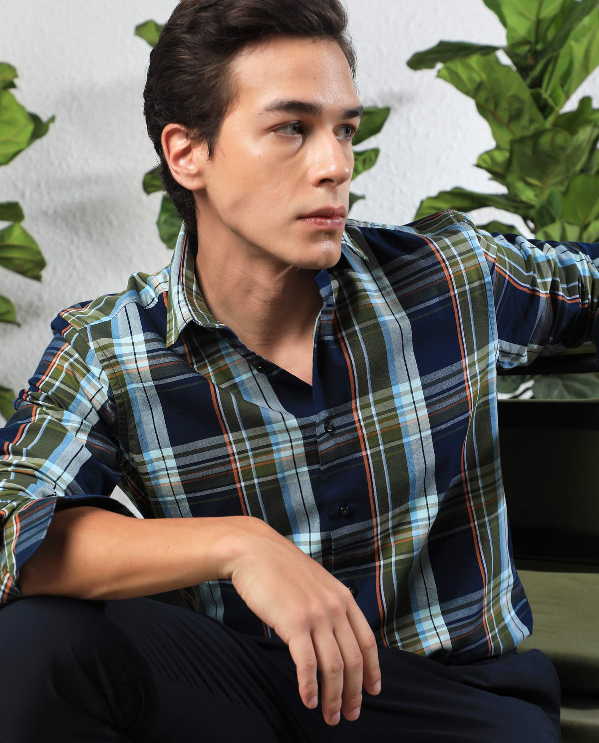 Rare Rabbit Men's Assis Green Cotton Fabric Full Sleeves Checks Shirt