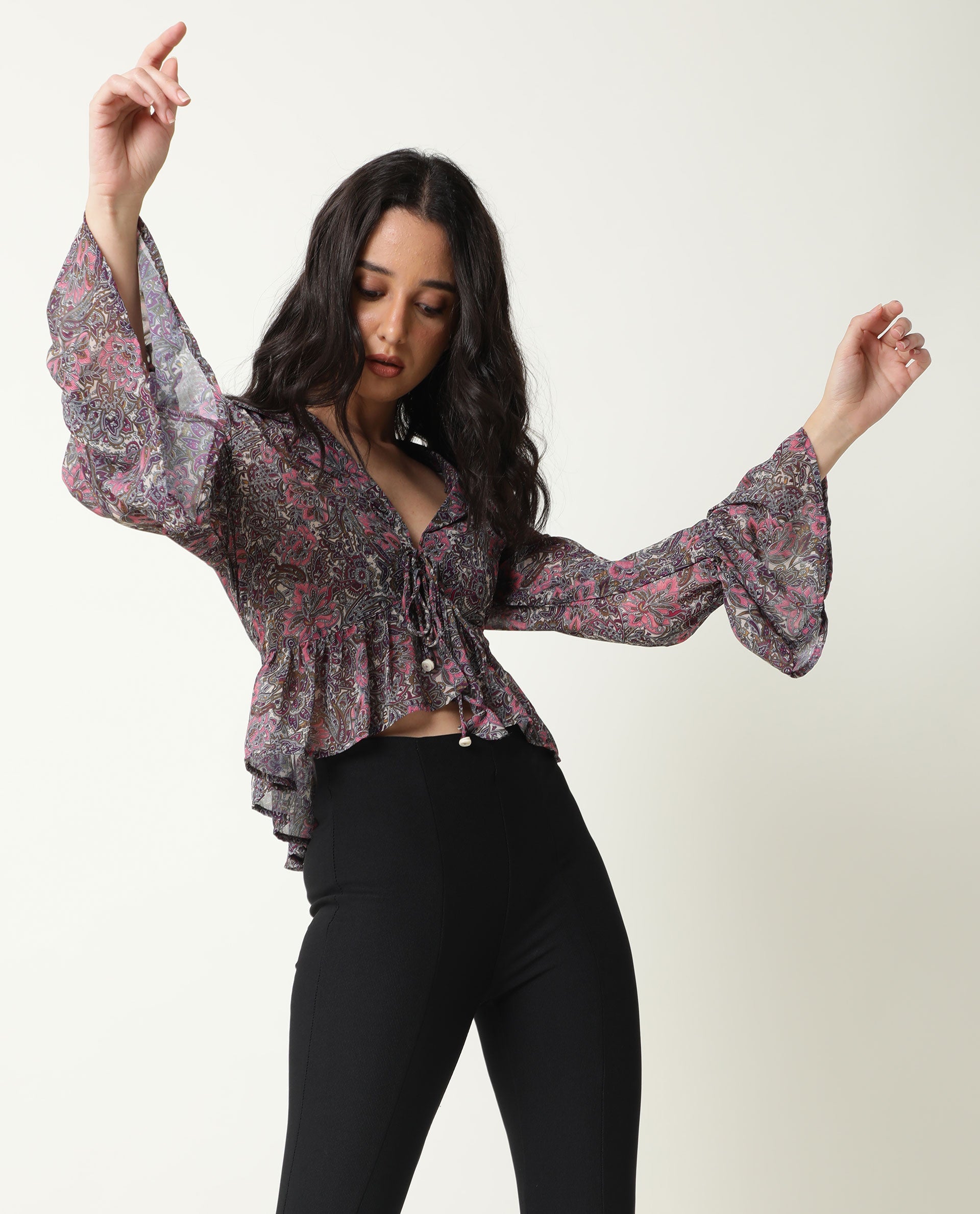 Rareism Women Hill Pink Shrug Polyester Fabric Full Sleeves Drawstring Closure Solid