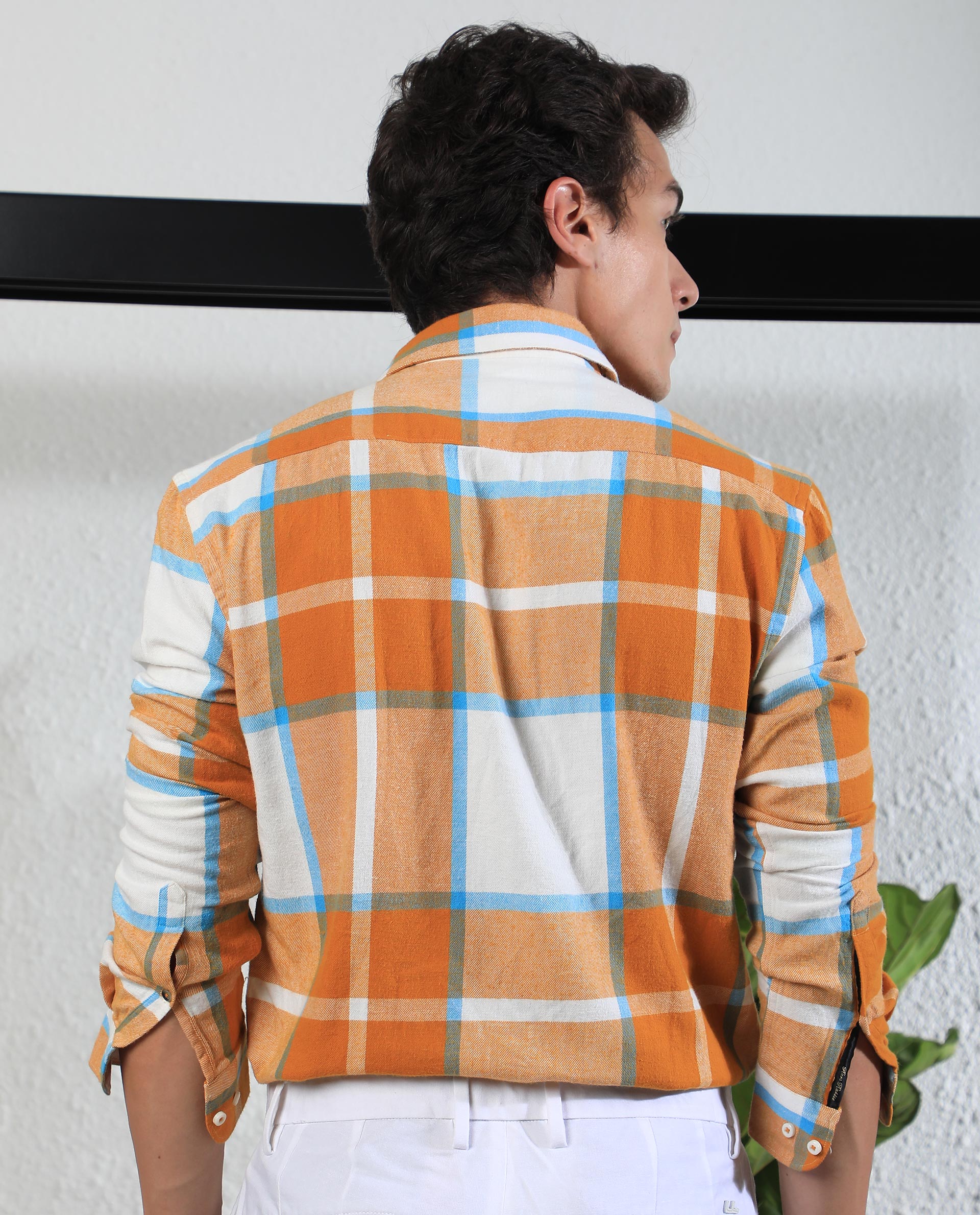 Rare Rabbit Men's Rayo Mustard Cotton Fabric Full Sleeves Twill Checks Shirt