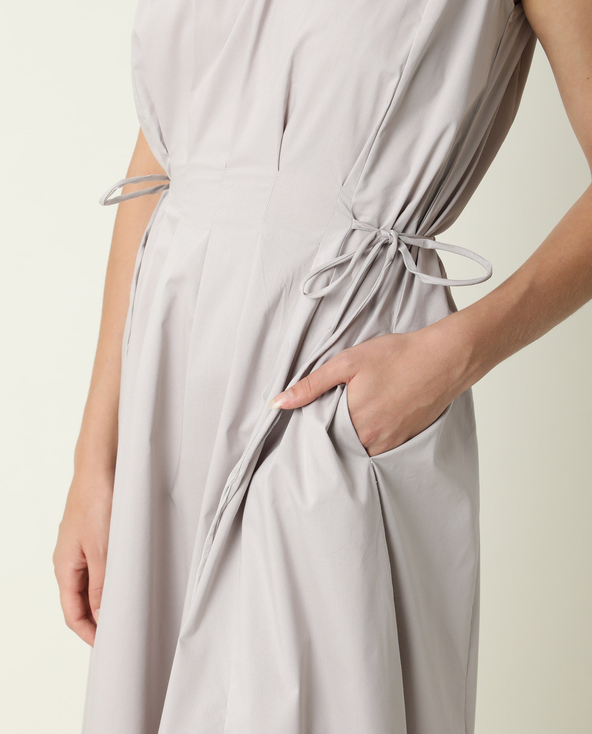 Rareism Womens Zippo Grey Dress Cotton Lycra Fabric Regular Fit Sleeveless Round Neck