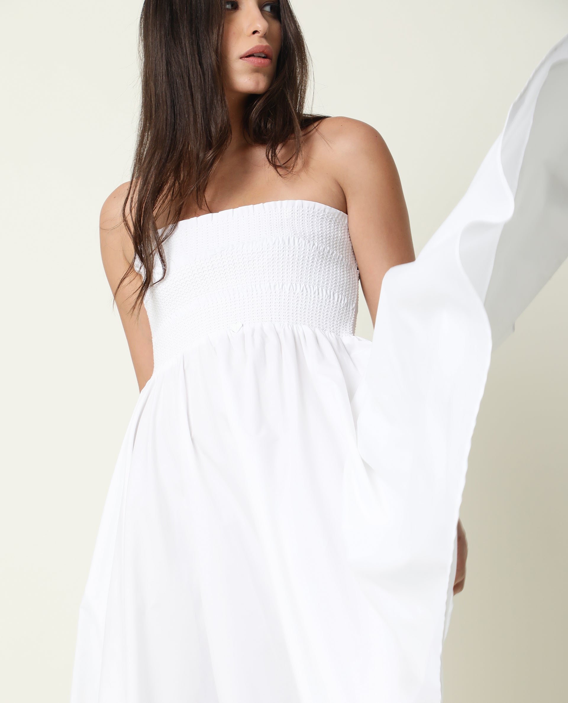 Rareism Womens Nola White Dress Cotton Lycra Fabric Regular Fit Sleeveless Tube Neck