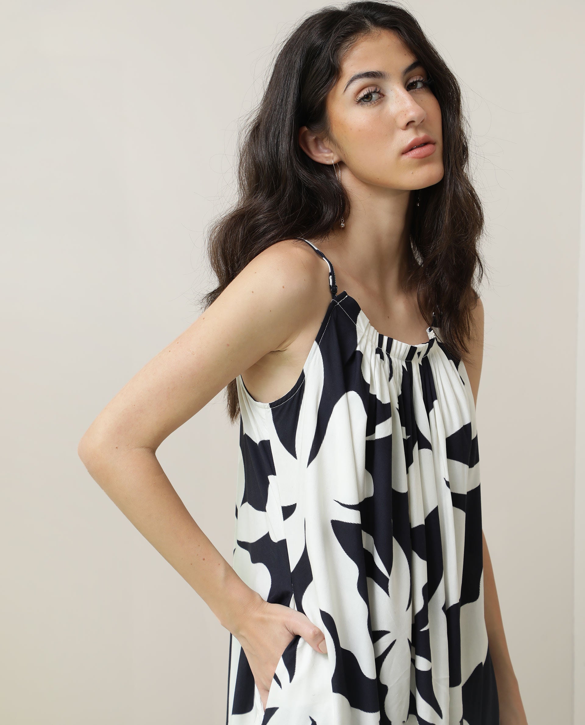 Rareism Women Zahara Black Viscose Fabric Sleeveless Shoulder Straps Regular Fit Floral Print Knee Length Tiered Dress