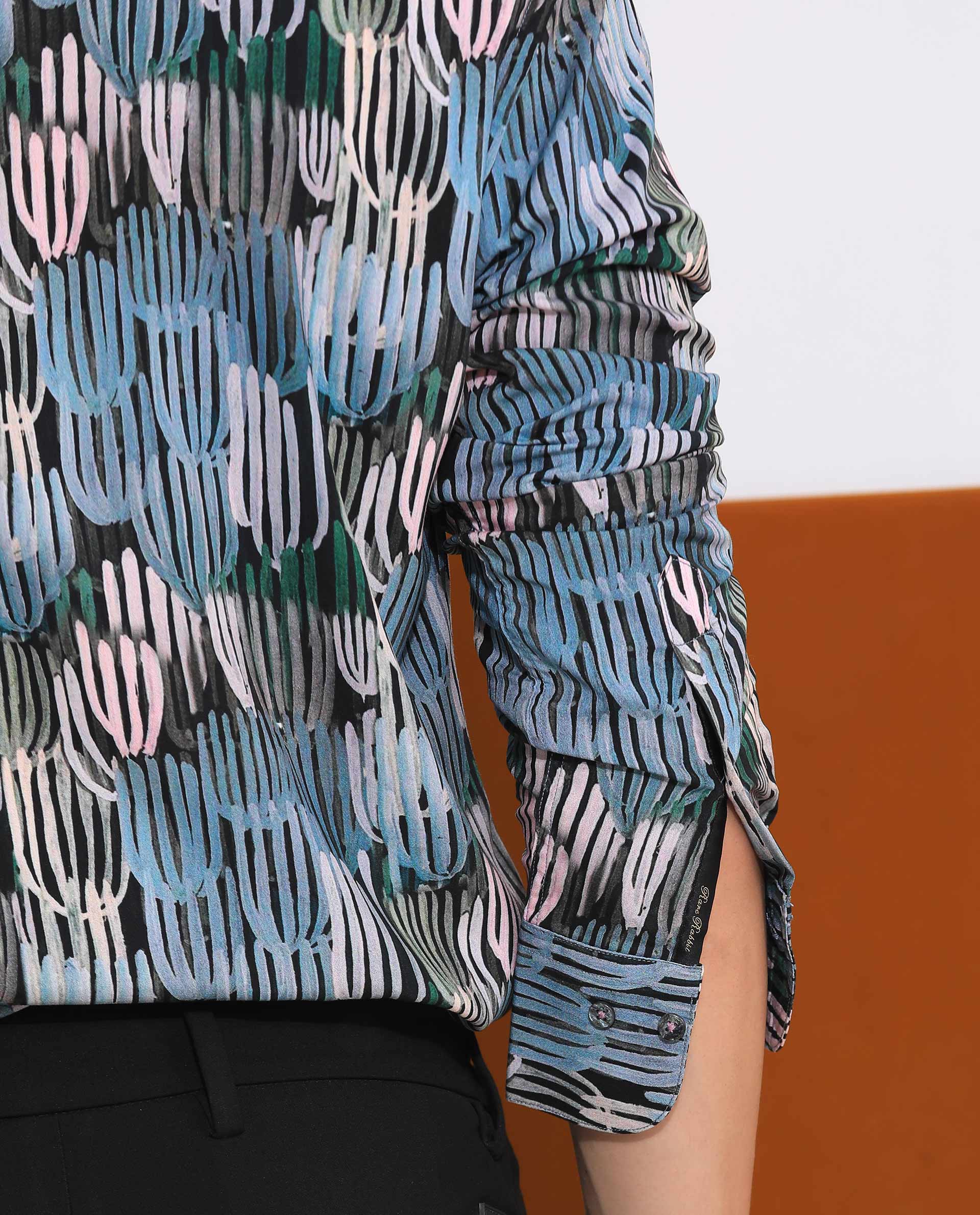 Rare Rabbit Men's Alvin Black Viscose Fabric Full Sleeves Abstract Print Regular Fit Shirt