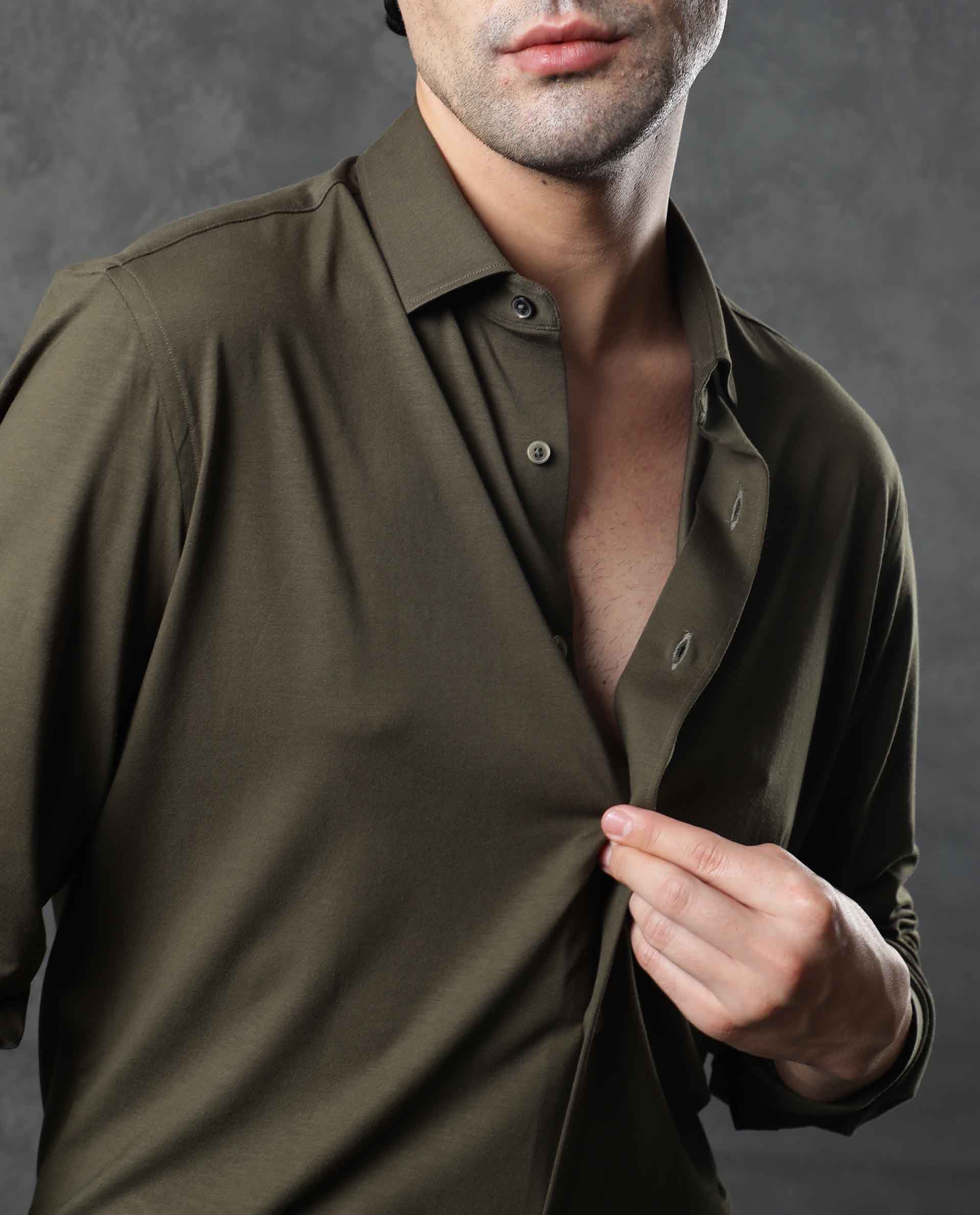 Rare Rabbit Men's Zaco Green Cotton Fabric Full Sleeves Regular Fit Solid Shirt