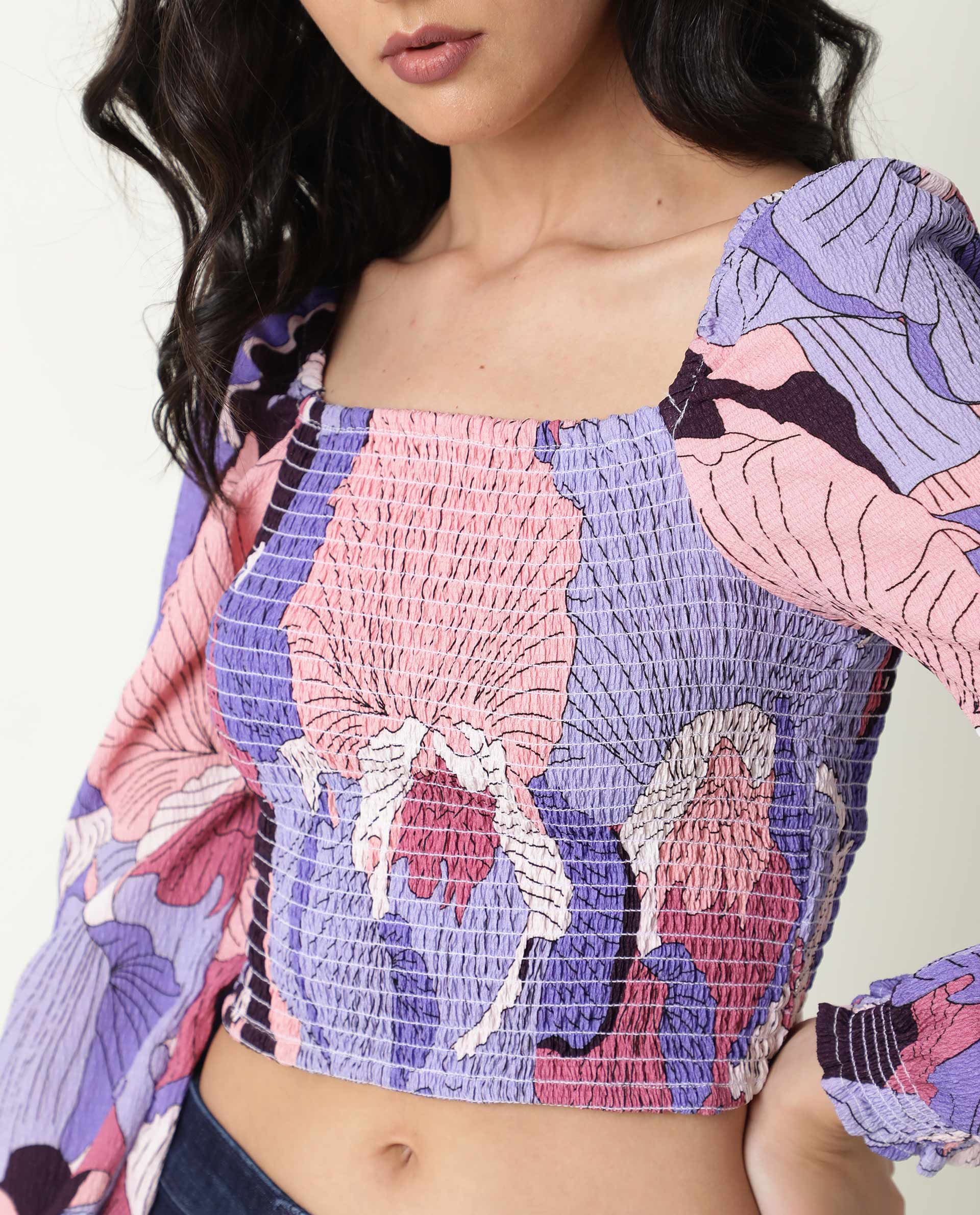 Rareism Womens Kohl Multi Top Polycotton Fabric  Full Sleeve Square Neck