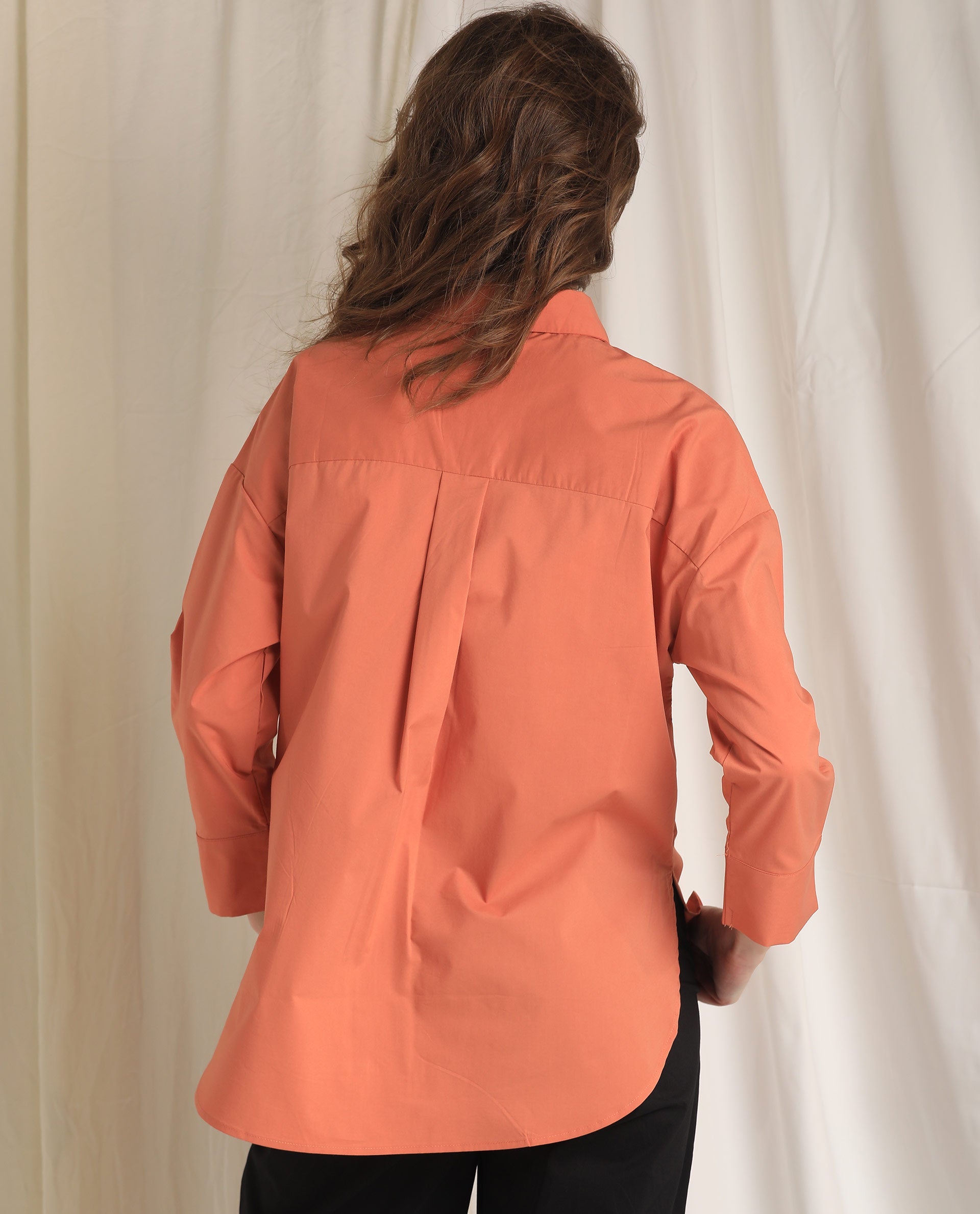 Rareism Womens Eleven Peach Top Polyester Fabric Regular Fit 3/4 Sleeve Collared Neck