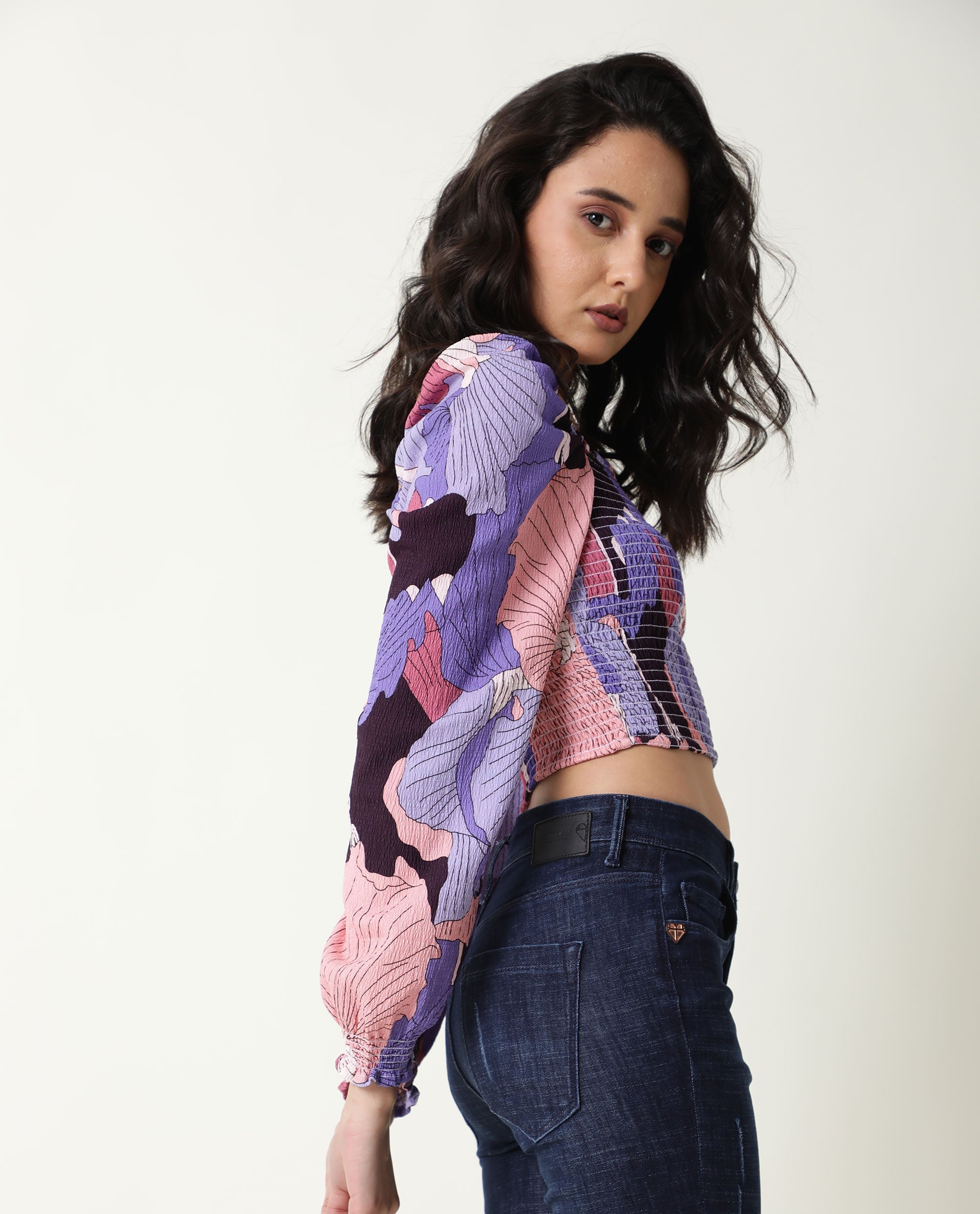 Rareism Womens Kohl Multi Top Polycotton Fabric  Full Sleeve Square Neck