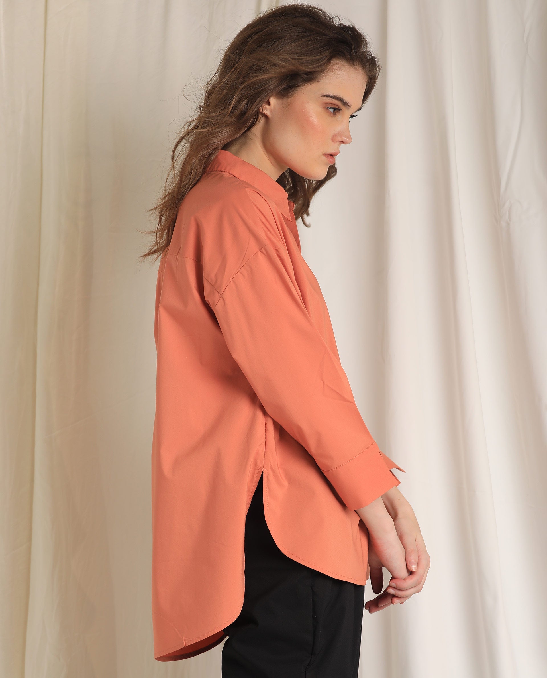 Rareism Womens Eleven Peach Top Polyester Fabric Regular Fit 3/4 Sleeve Collared Neck