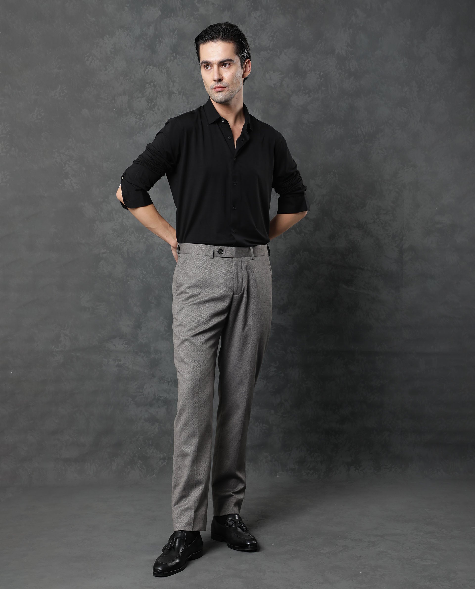 Rare Rabbit Men's Zaco Black Cotton Fabric Full Sleeves Regular Fit Solid Shirt