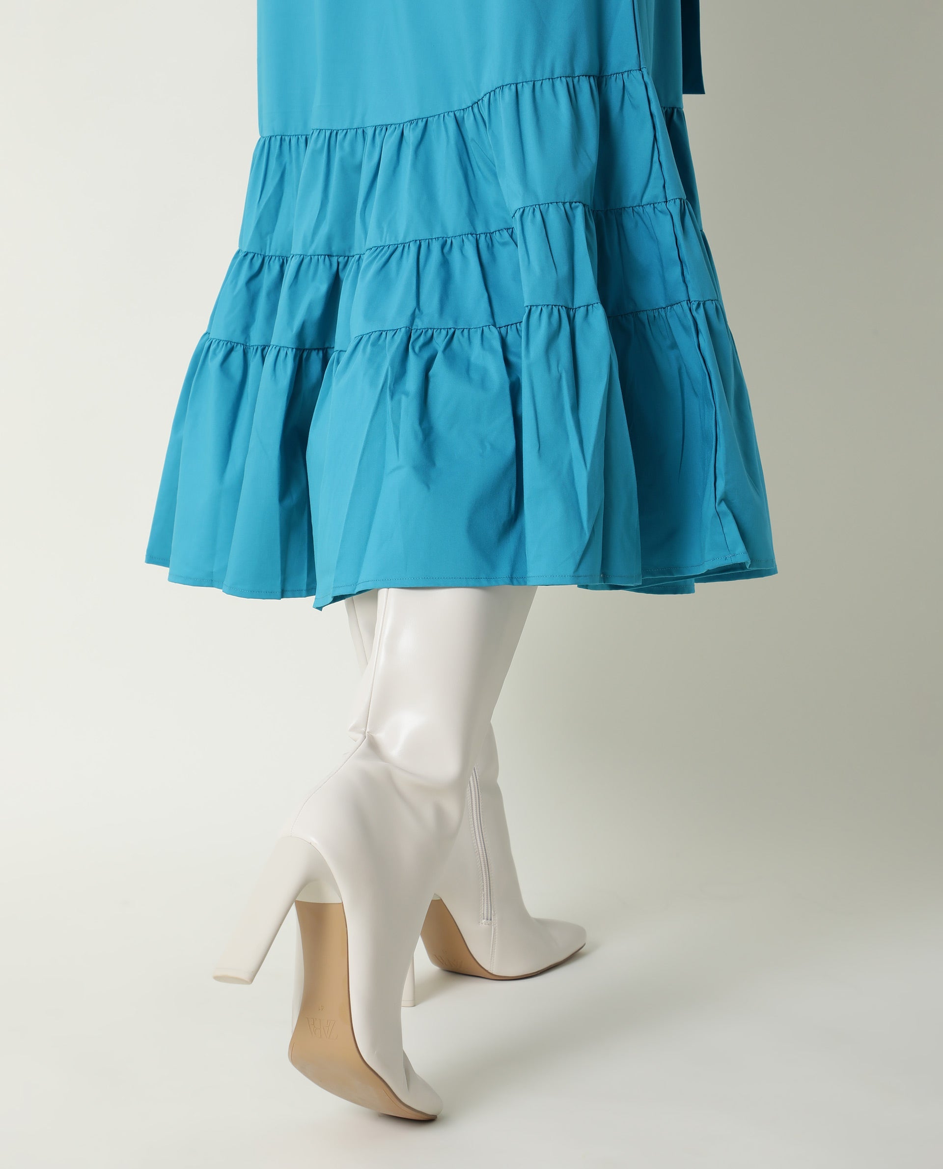 Rareism Women Gino Blue Tie Up Neck Sleeveless With Ruffled Hem And Pockets Maxi Dress