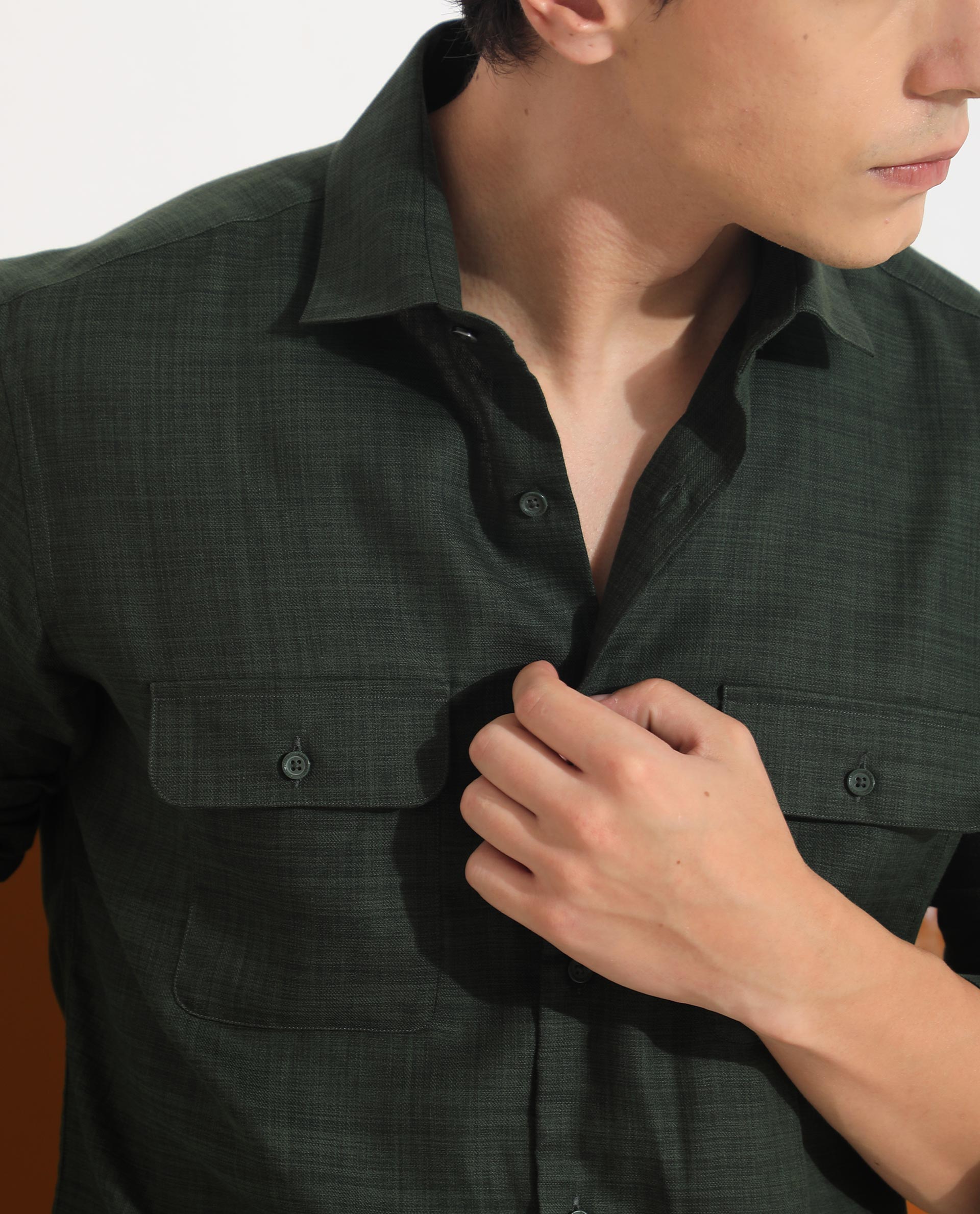 Rare Rabbit Men's Safa Olive Cotton Lyocell Fabric Full Sleeves Solid Shirt