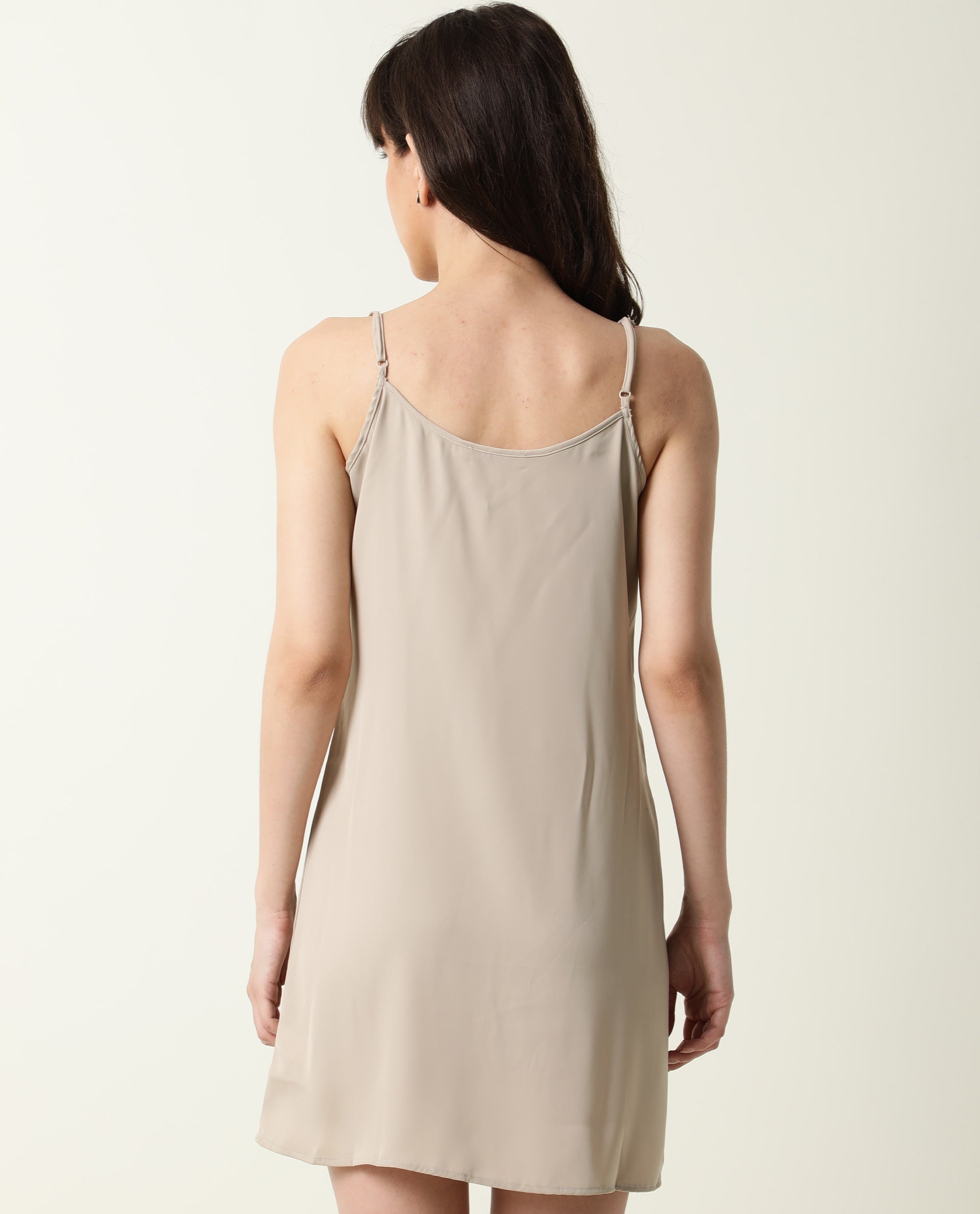 Rareism Women Slipos Grey Sleeveless Solid Knee Length Inner Wear