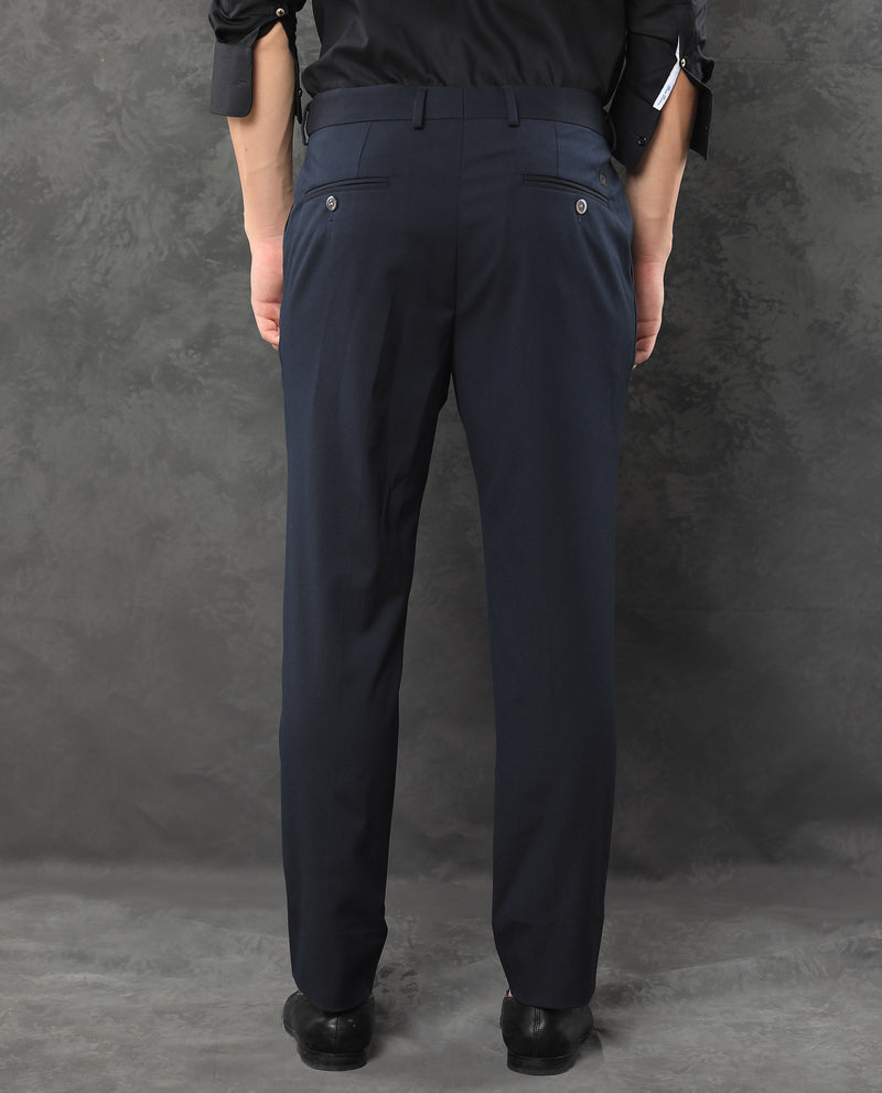 Rare Rabbit Men's Zanza Navy Polyester Viscose Fabric Notch Lapel Button Closure Single Breasted Textured Suits