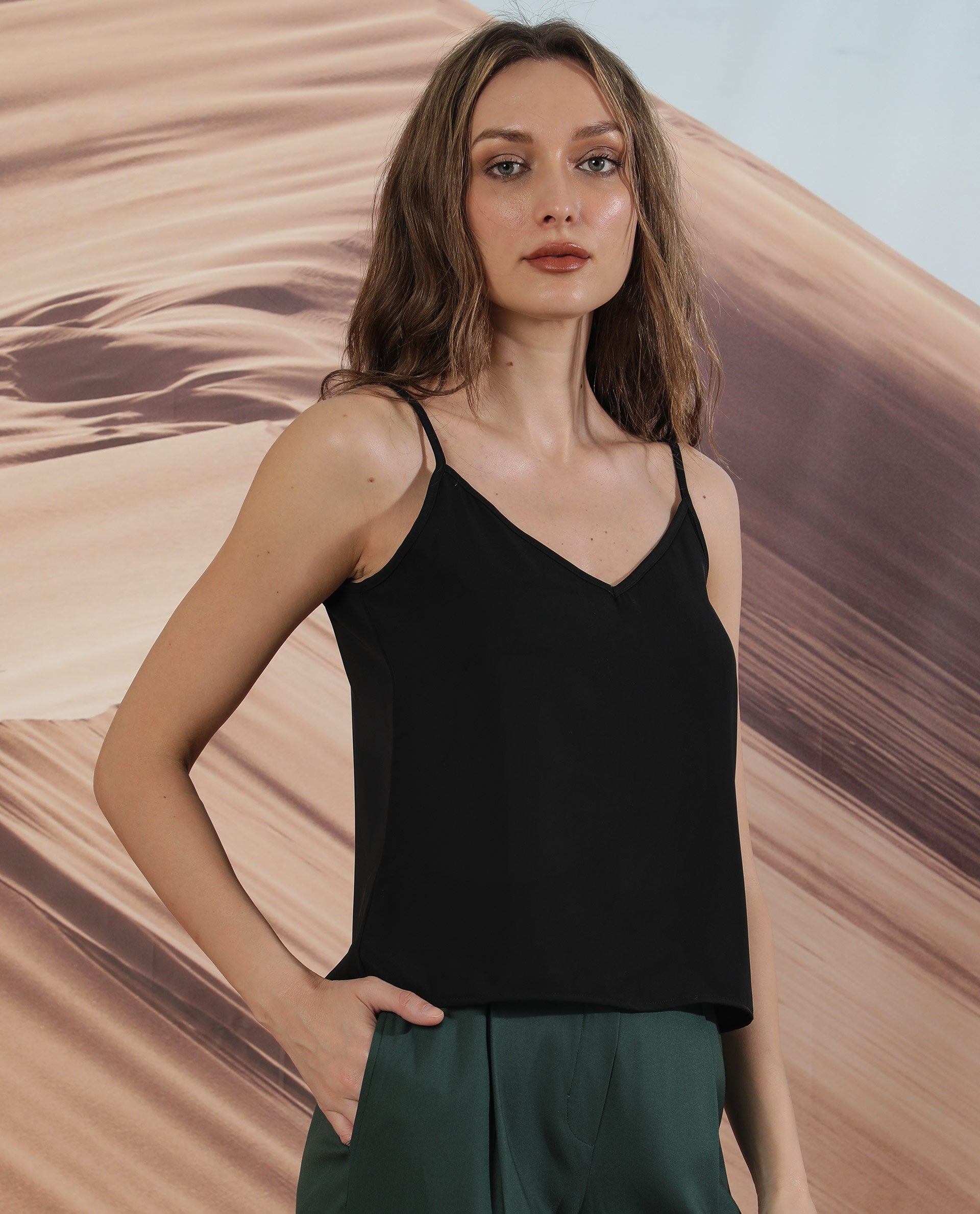 Rareism Women Slipo Black Sleeveless Solid Knee Length Inner Wear