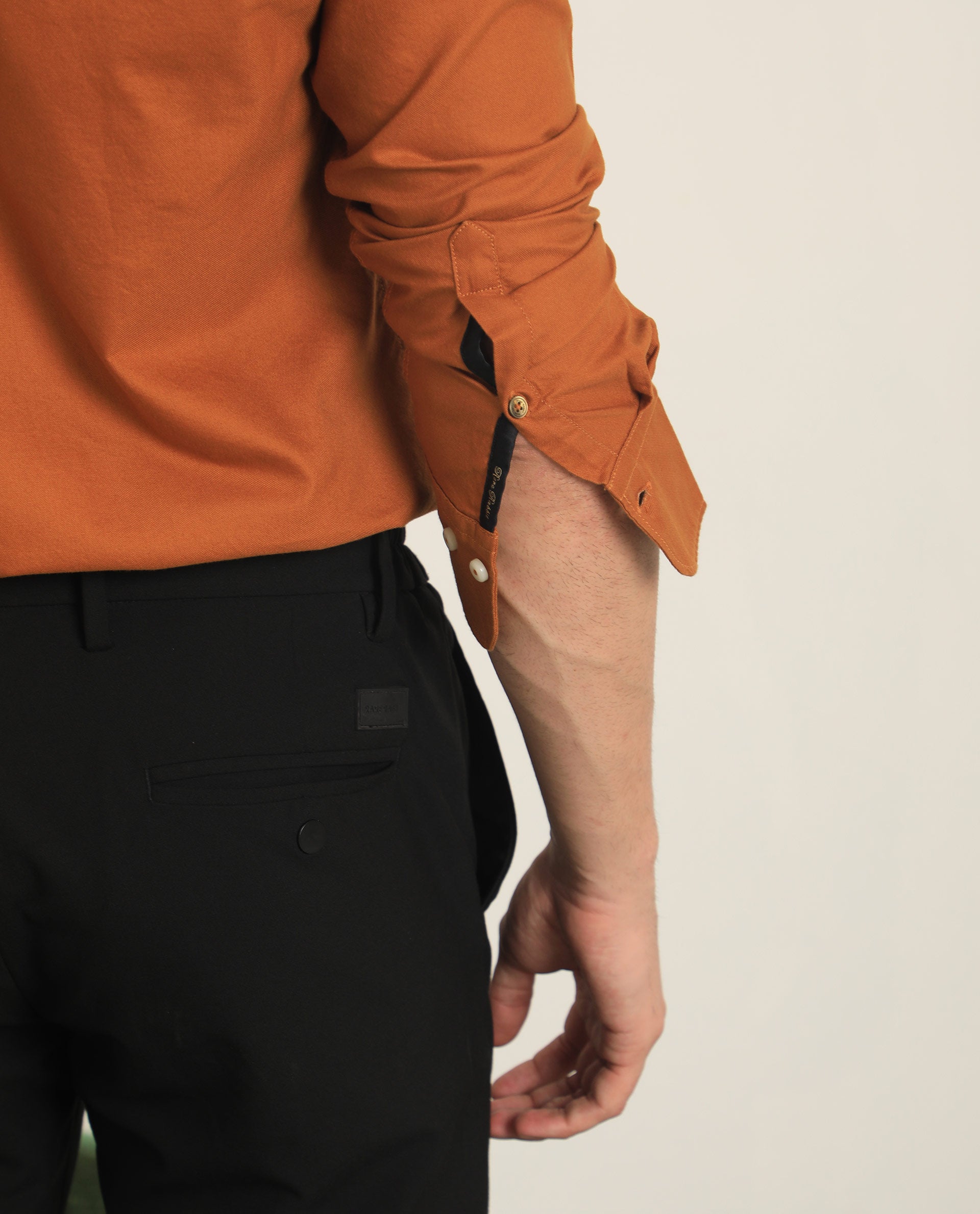 Rare Rabbit Men's Auxfo Rust Cotton Fabric Full Sleeves Solid Shirt