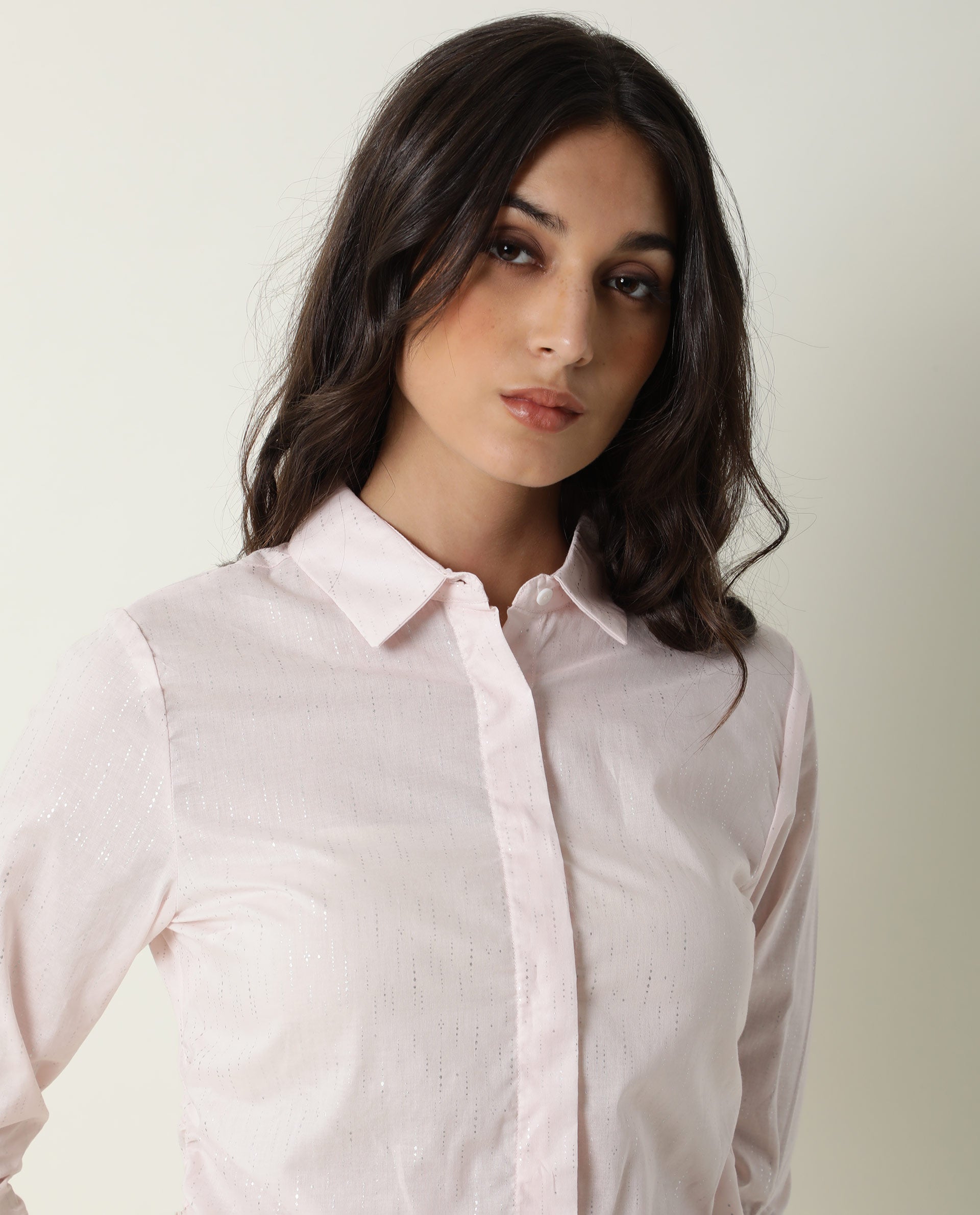 Rareism Womens Humpty Pink Top Cotton Fabric Regular Fit 3/4 Sleeve Collared Neck