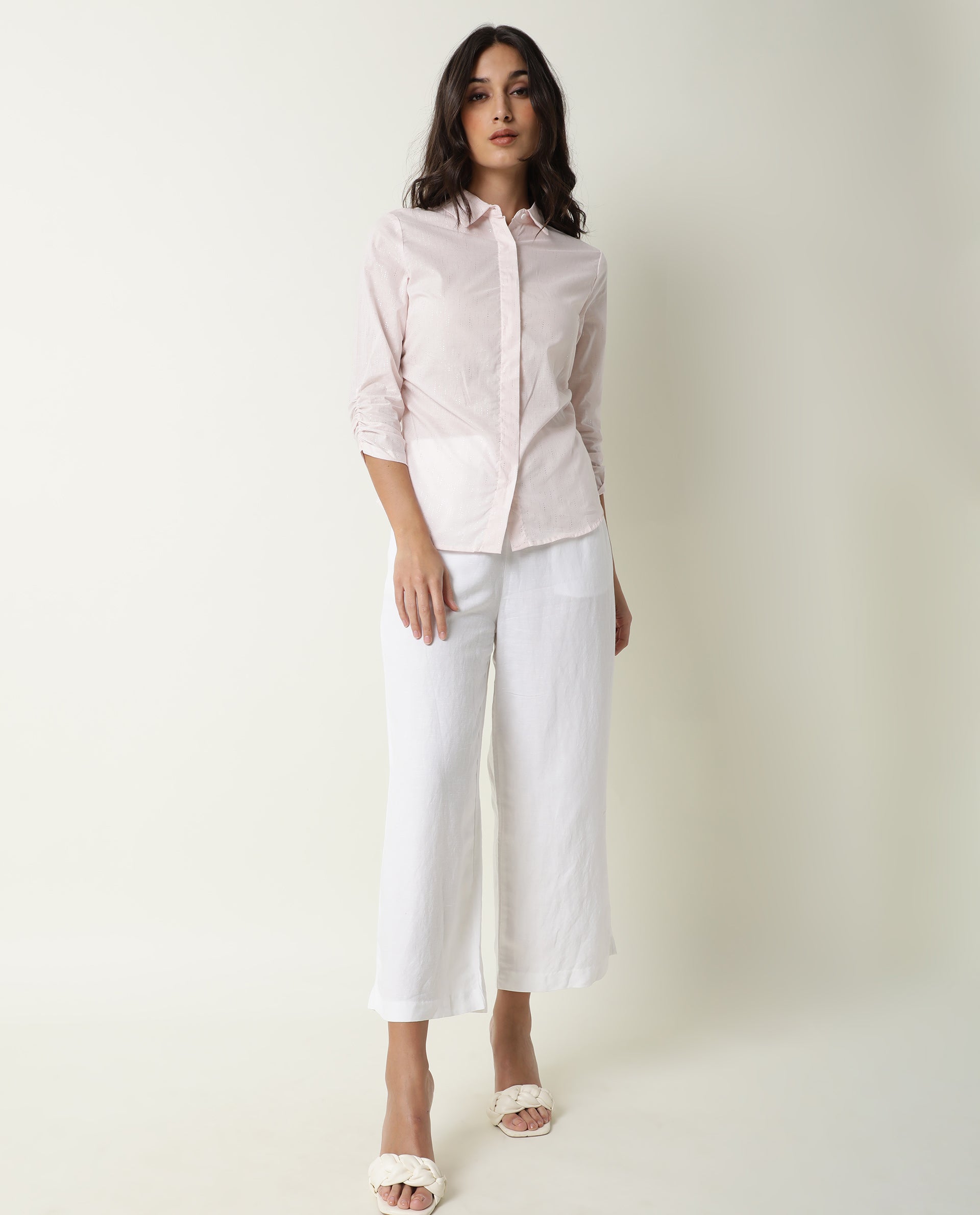 Rareism Womens Humpty Pink Top Cotton Fabric Regular Fit 3/4 Sleeve Collared Neck