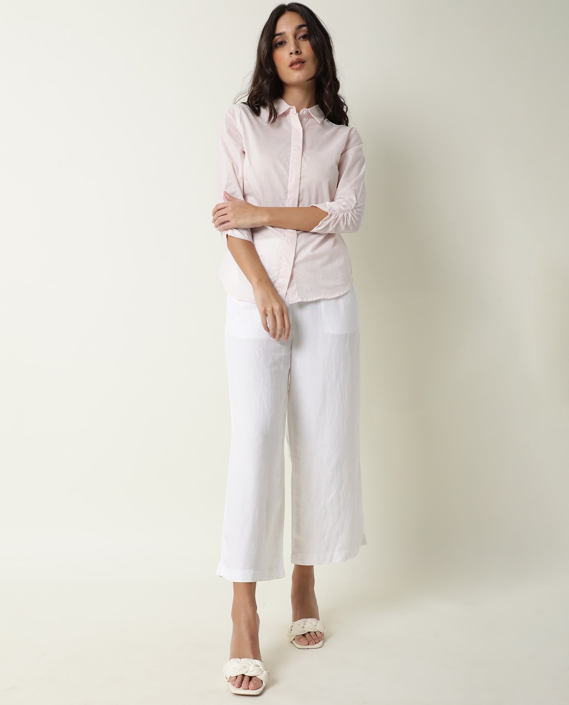 Rareism Womens Humpty Pink Top Cotton Fabric Regular Fit 3/4 Sleeve Collared Neck