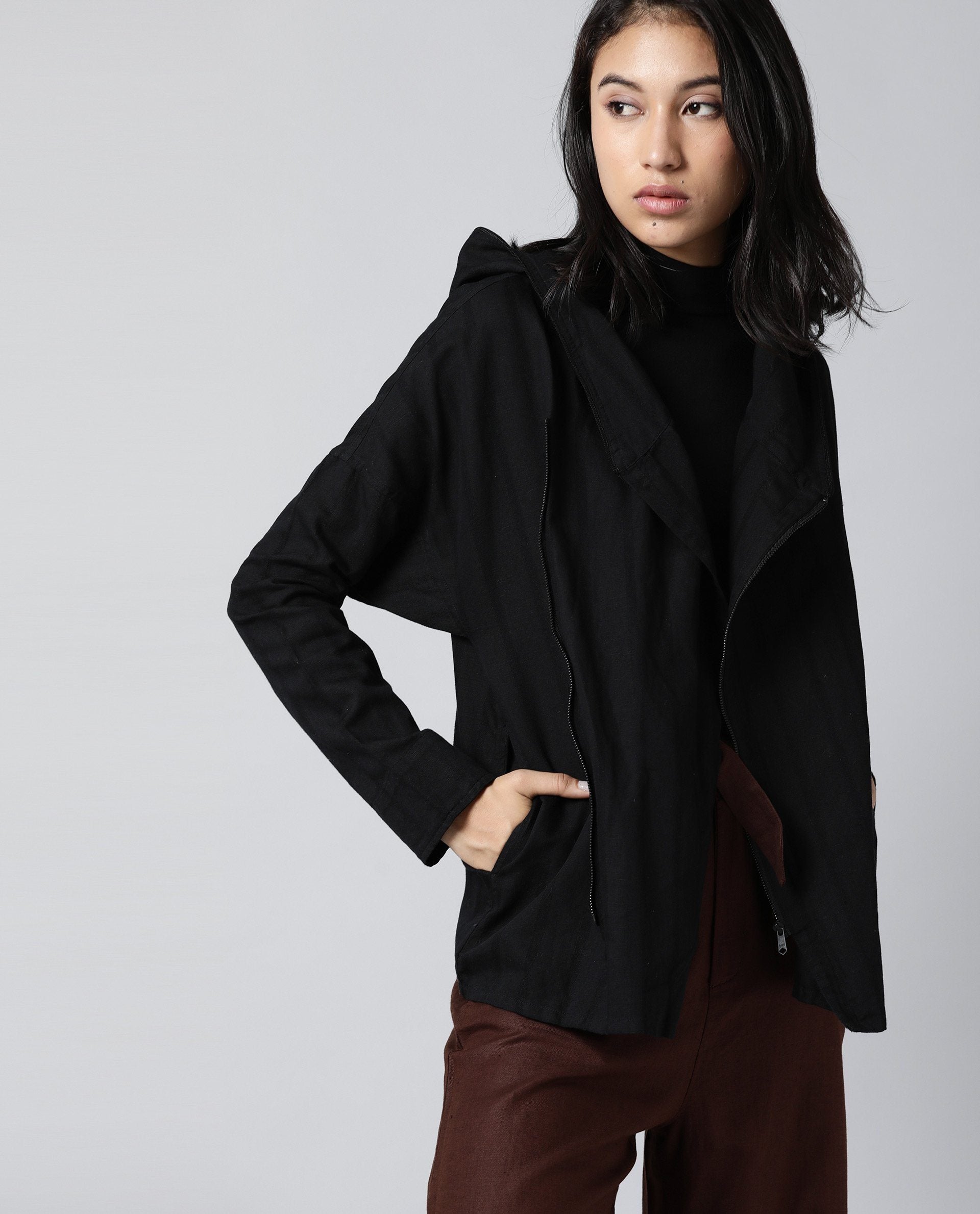 Rareism Womens Air Black Hoodie Zipper Closure