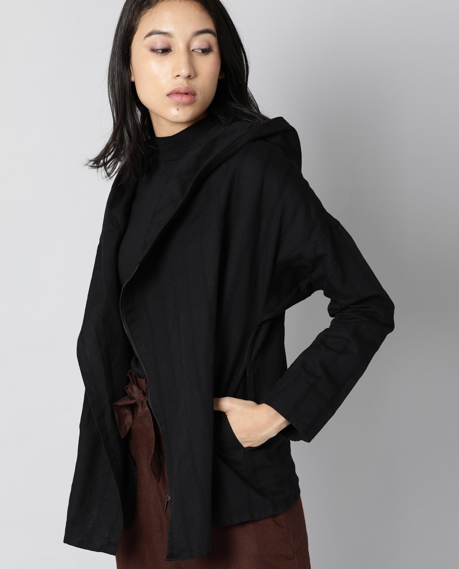 Rareism Womens Air Black Hoodie Zipper Closure