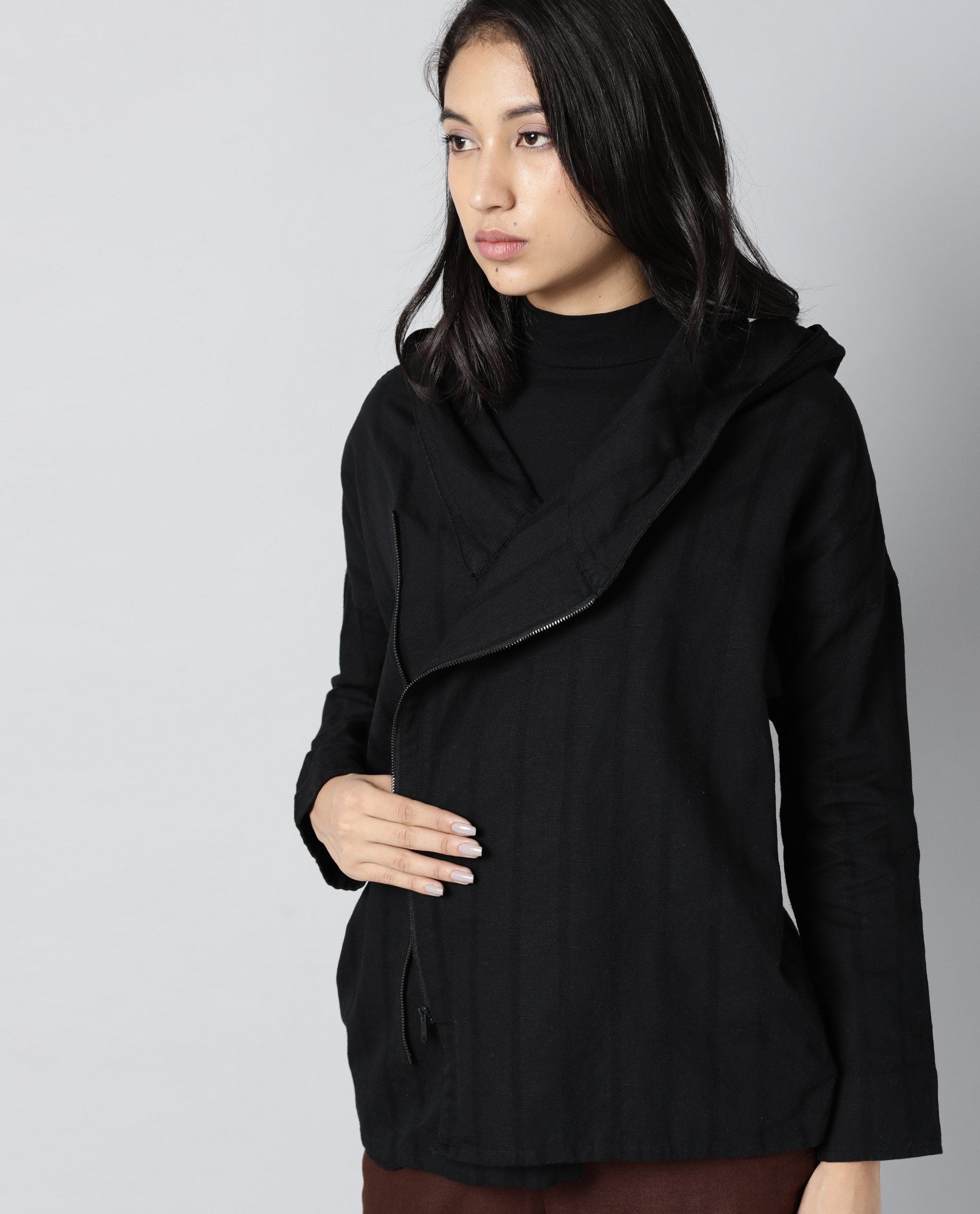 Rareism Womens Air Black Hoodie Zipper Closure