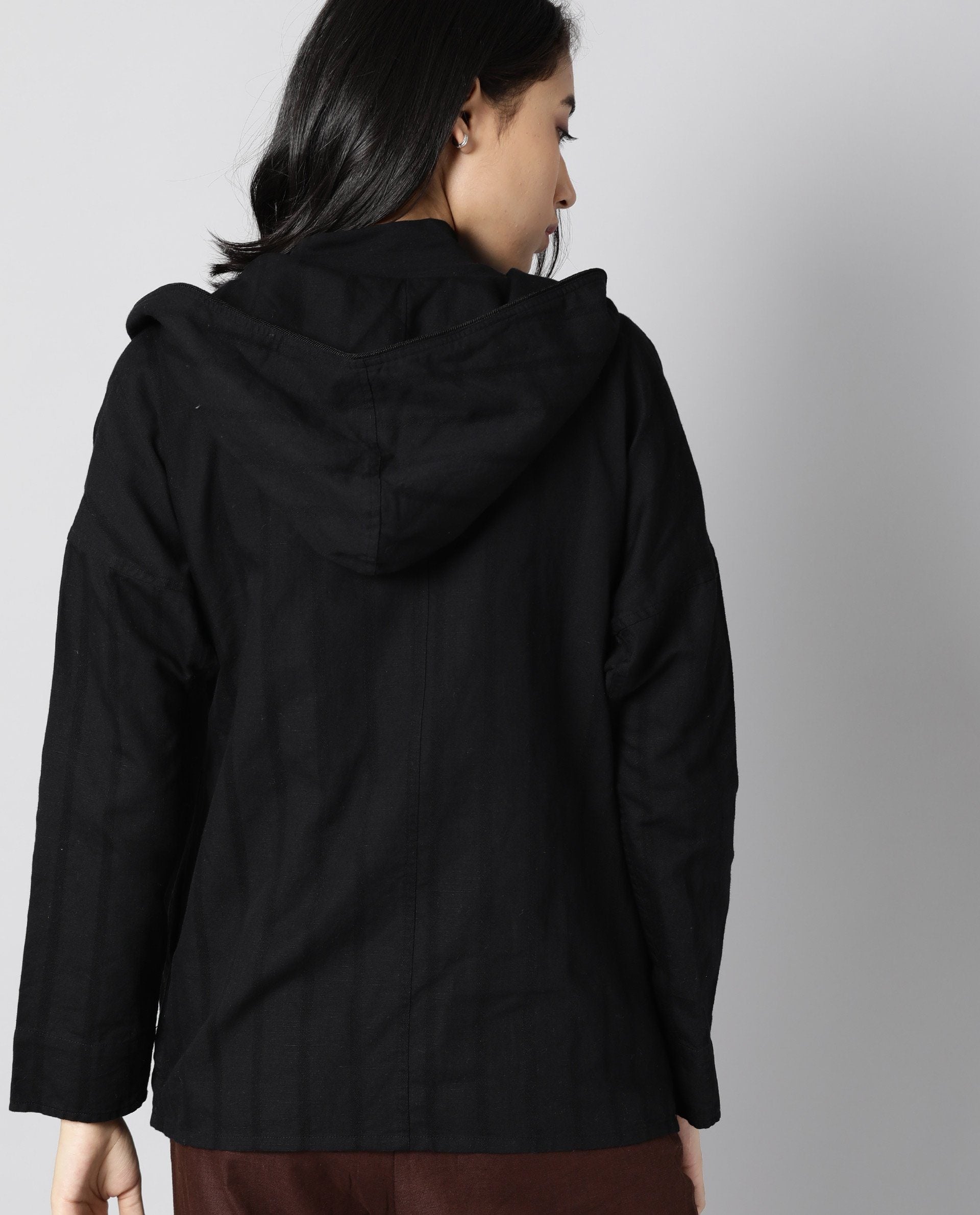 Rareism Womens Air Black Hoodie Zipper Closure