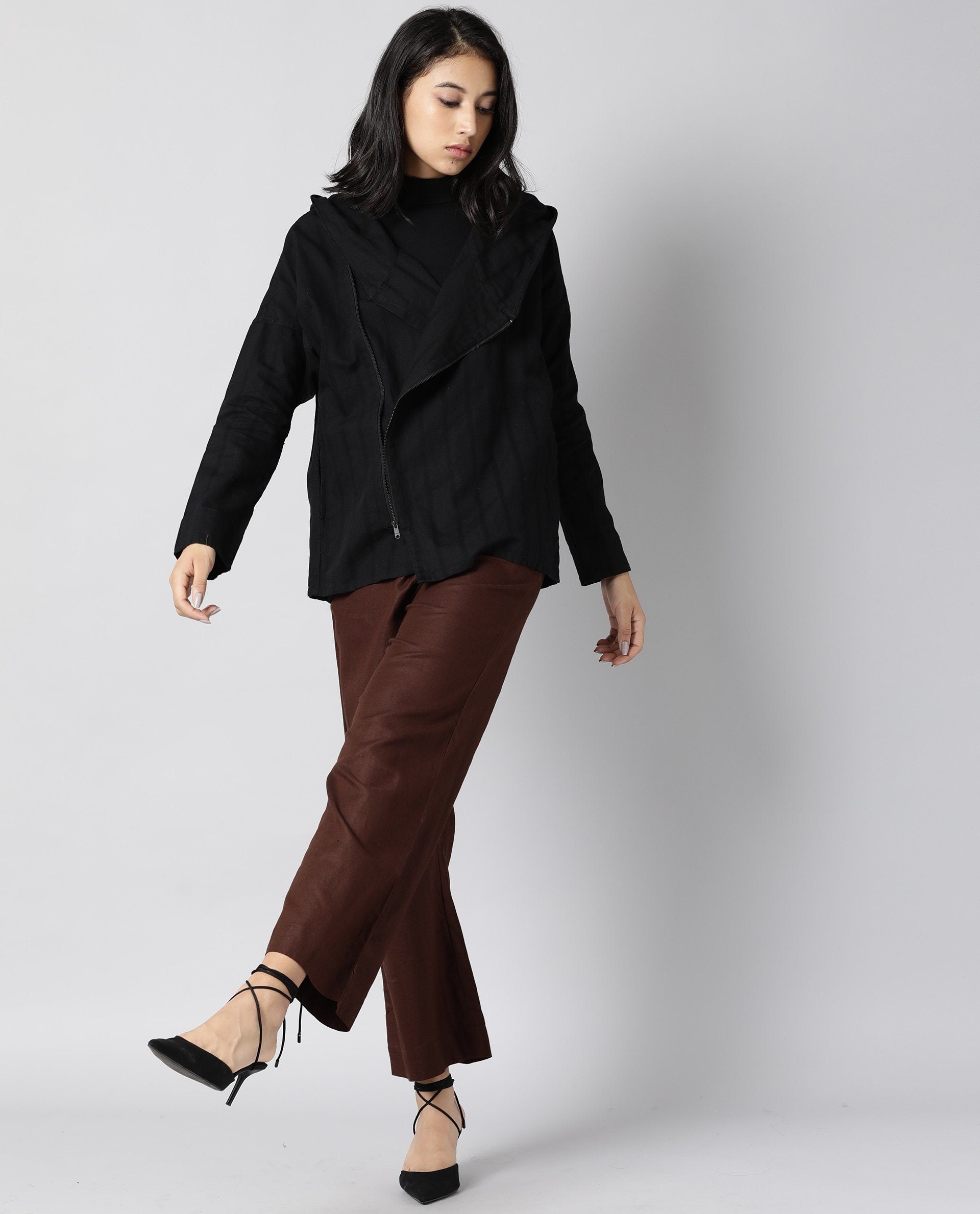 Rareism Womens Air Black Hoodie Zipper Closure