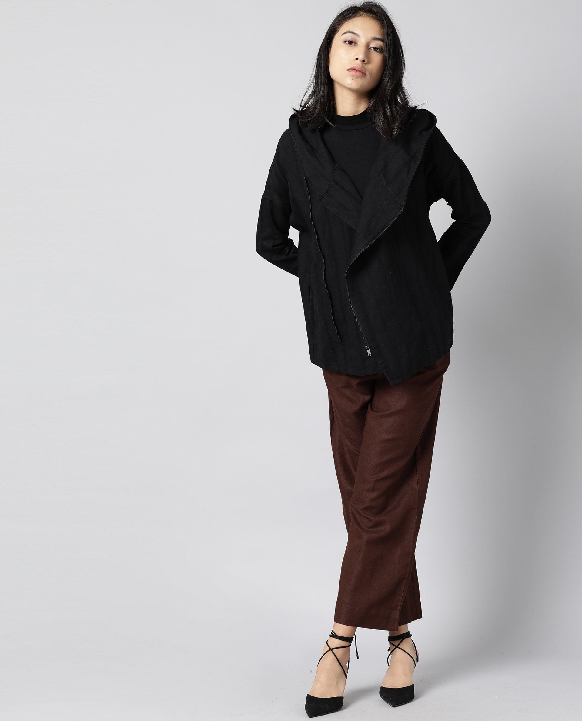 Rareism Womens Air Black Hoodie Zipper Closure