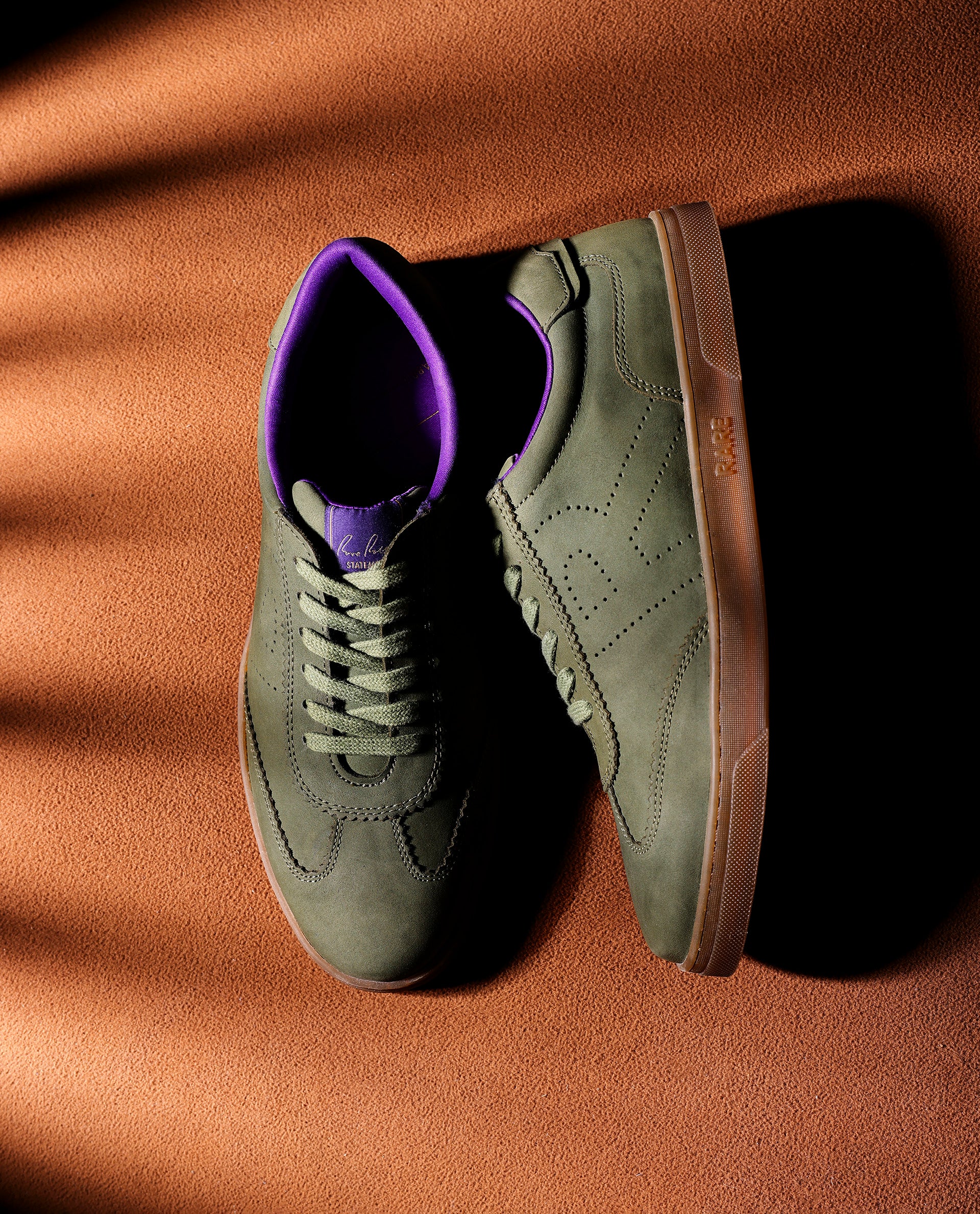 Rare Rabbit Mens Magellan Dark Green Premium Nubuck Lace Up Low Top Round Toe Sneaker Shoes