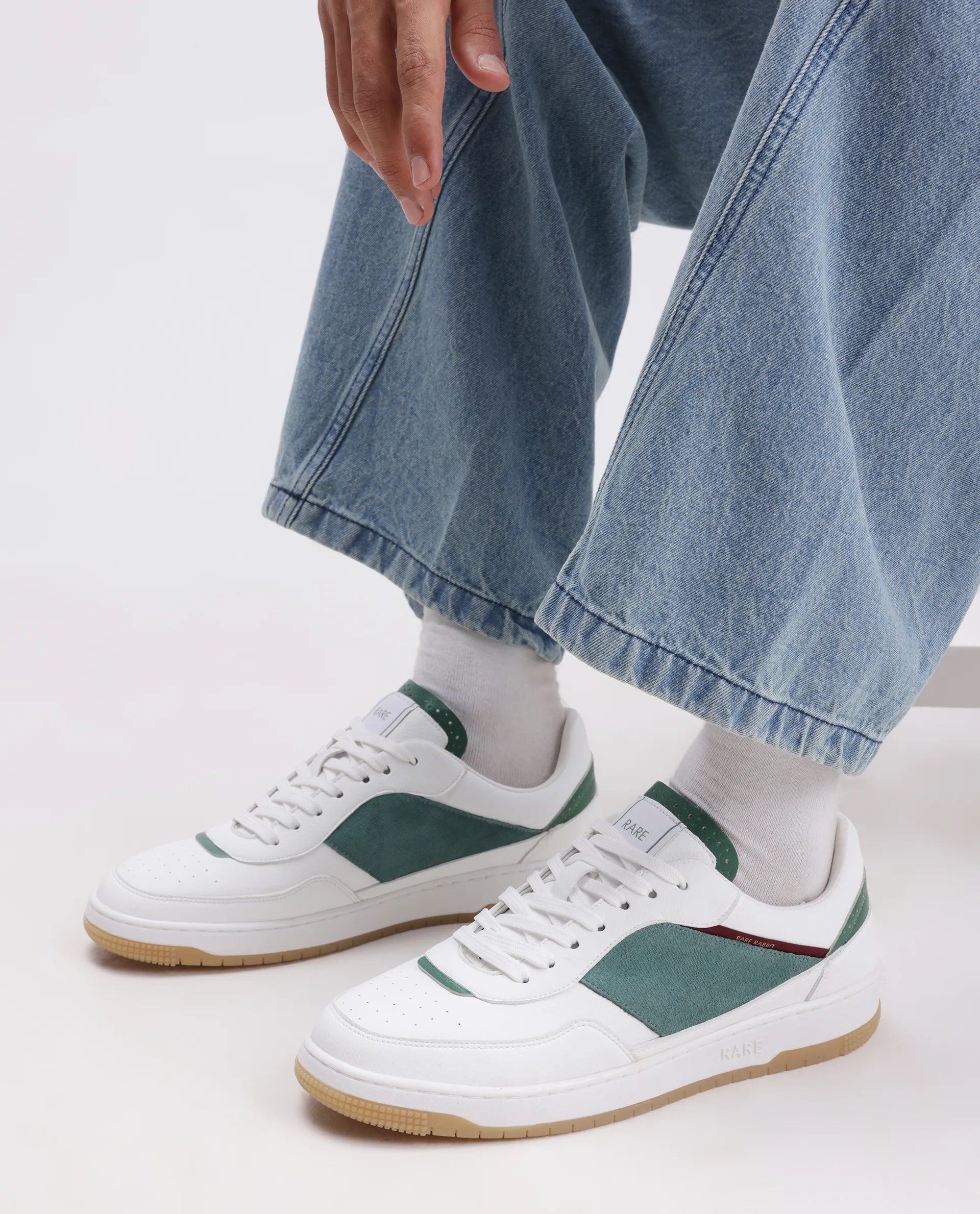 Rare Rabbit Men's Imperia White Micro Fiber Lace-Up Closure Sneaker