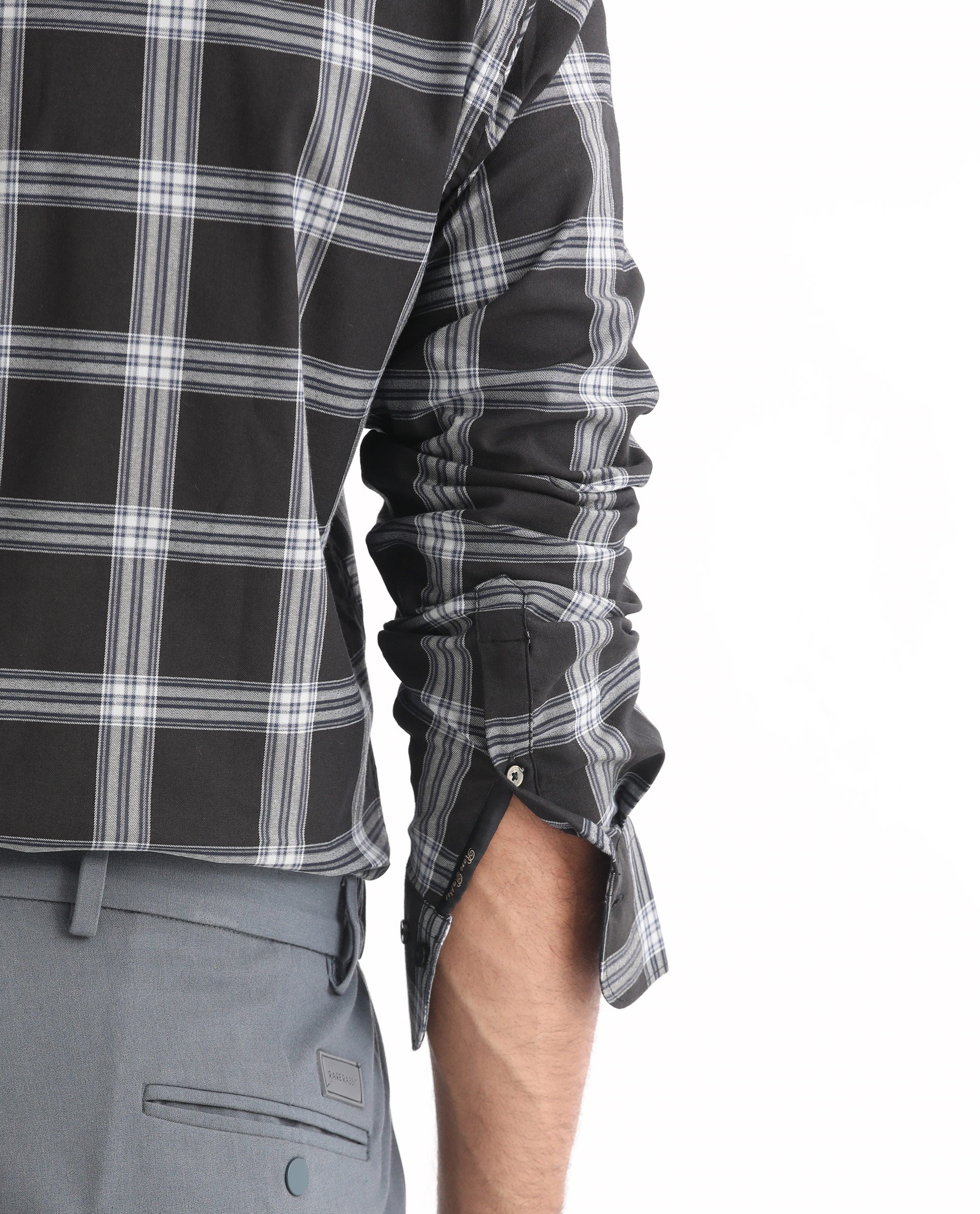 Rare Rabbit Men's Imperial Black Cotton Polyester Fabric Full Sleeves Checks Shirt