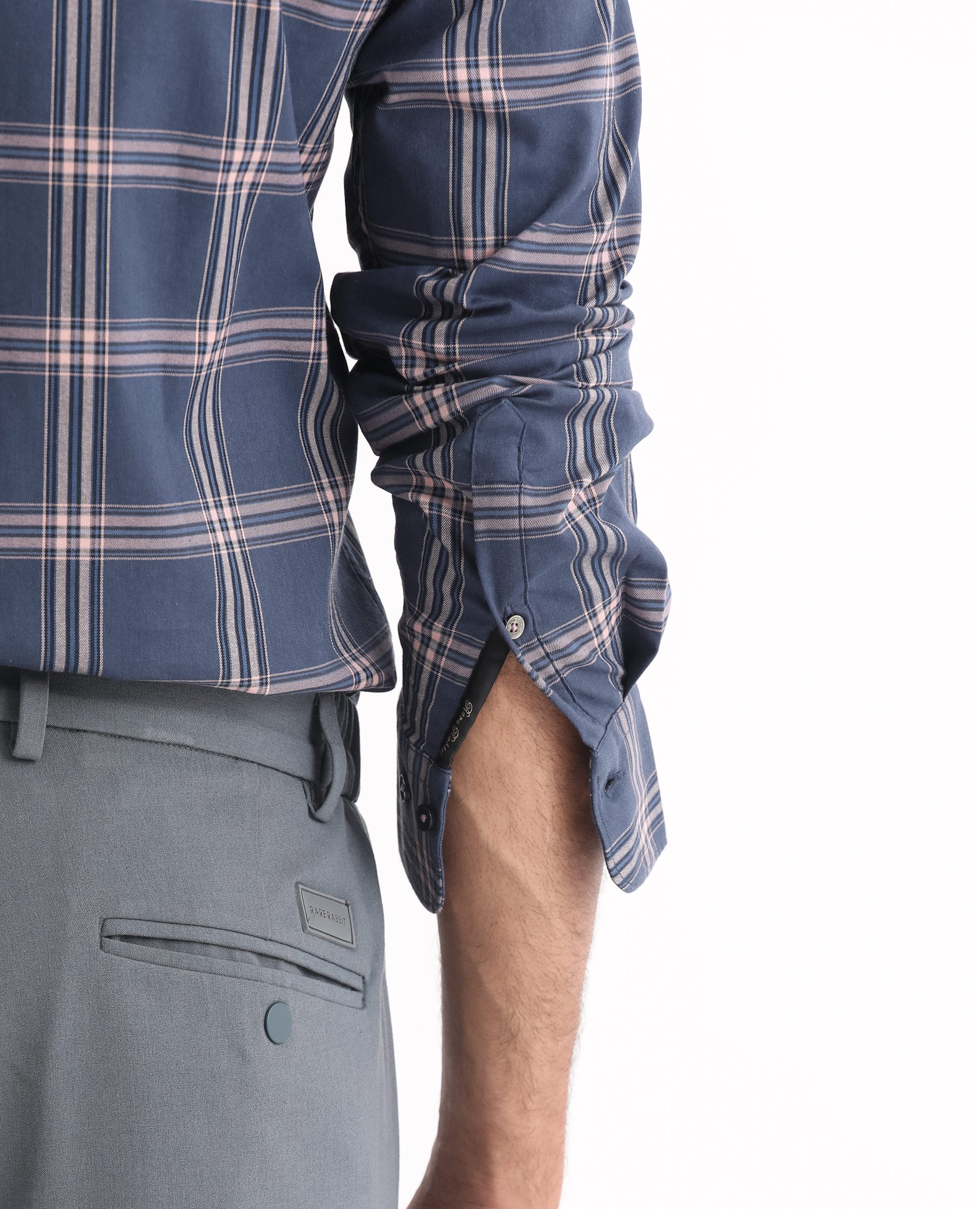 Rare Rabbit Men's Imperial Blue Cotton Polyester Fabric Full Sleeves Checks Shirt