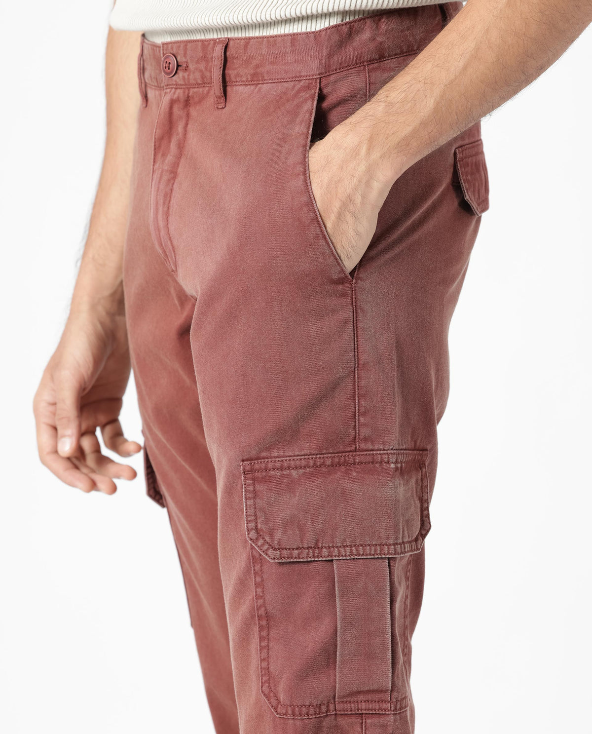 Rare Rabbit Men's Inbuil Brown Mid-Rise Regular Fit Cargo Trousers