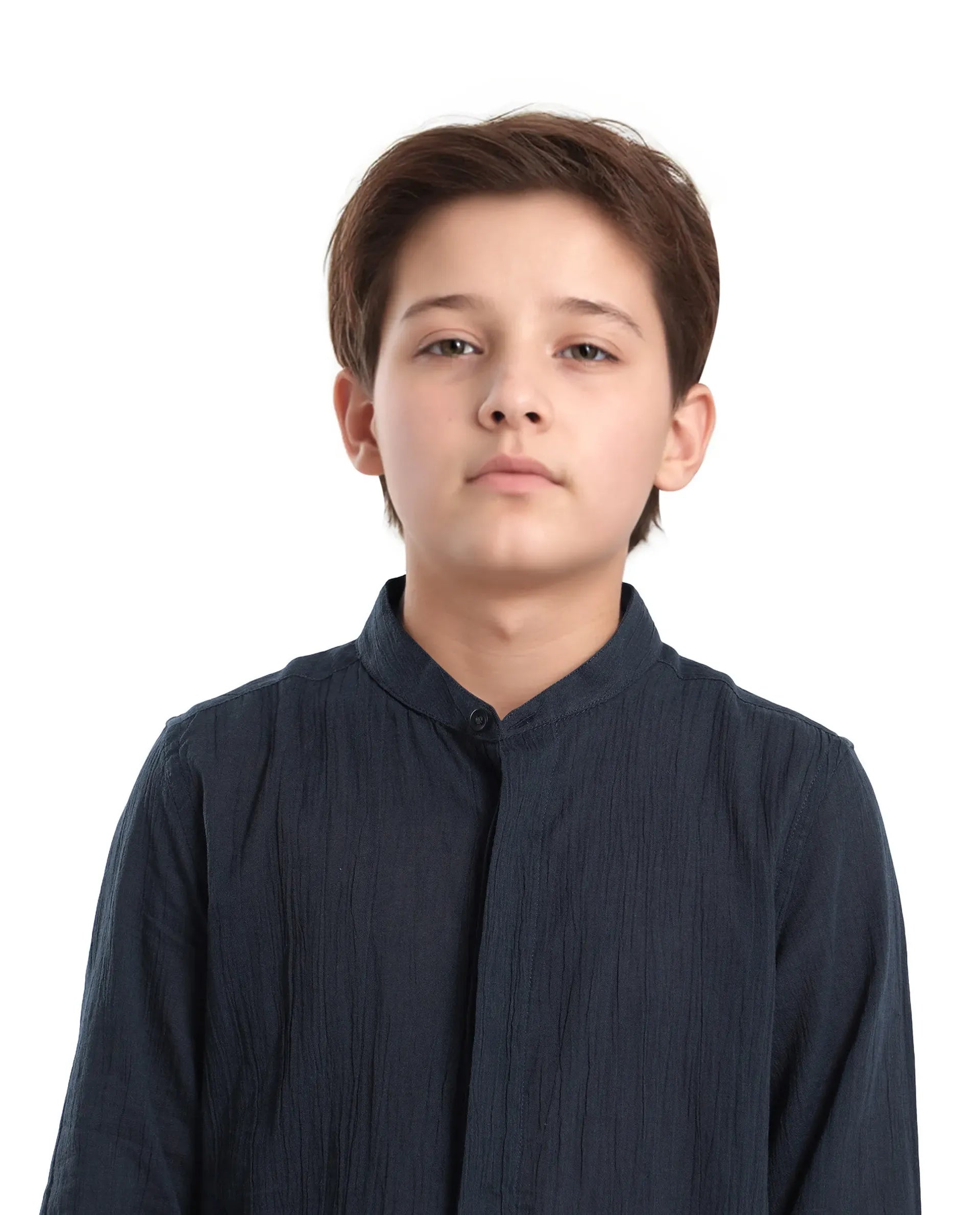 Rare Ones Kids Ines Dark Navy Cotton Long Sleeve Spread Collar Solid Shirt