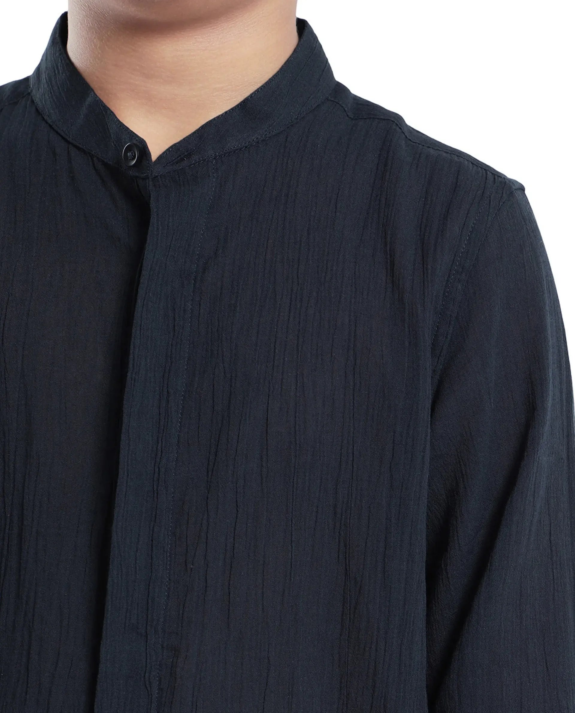 Rare Ones Kids Ines Dark Navy Cotton Long Sleeve Spread Collar Solid Shirt