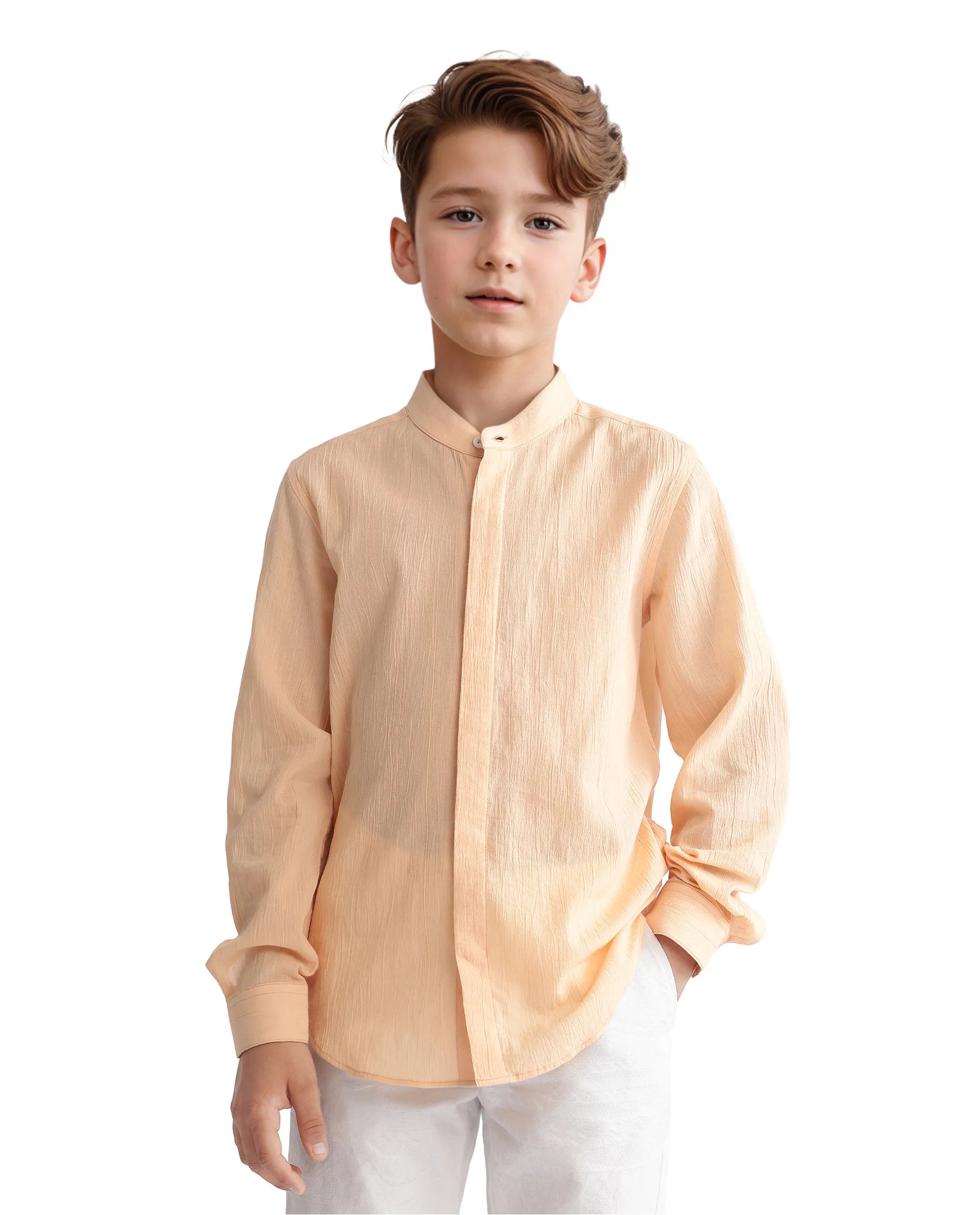 Rare Ones Kids Ines Light Orange Cotton Full Sleeve Spread Collar Solid Shirt