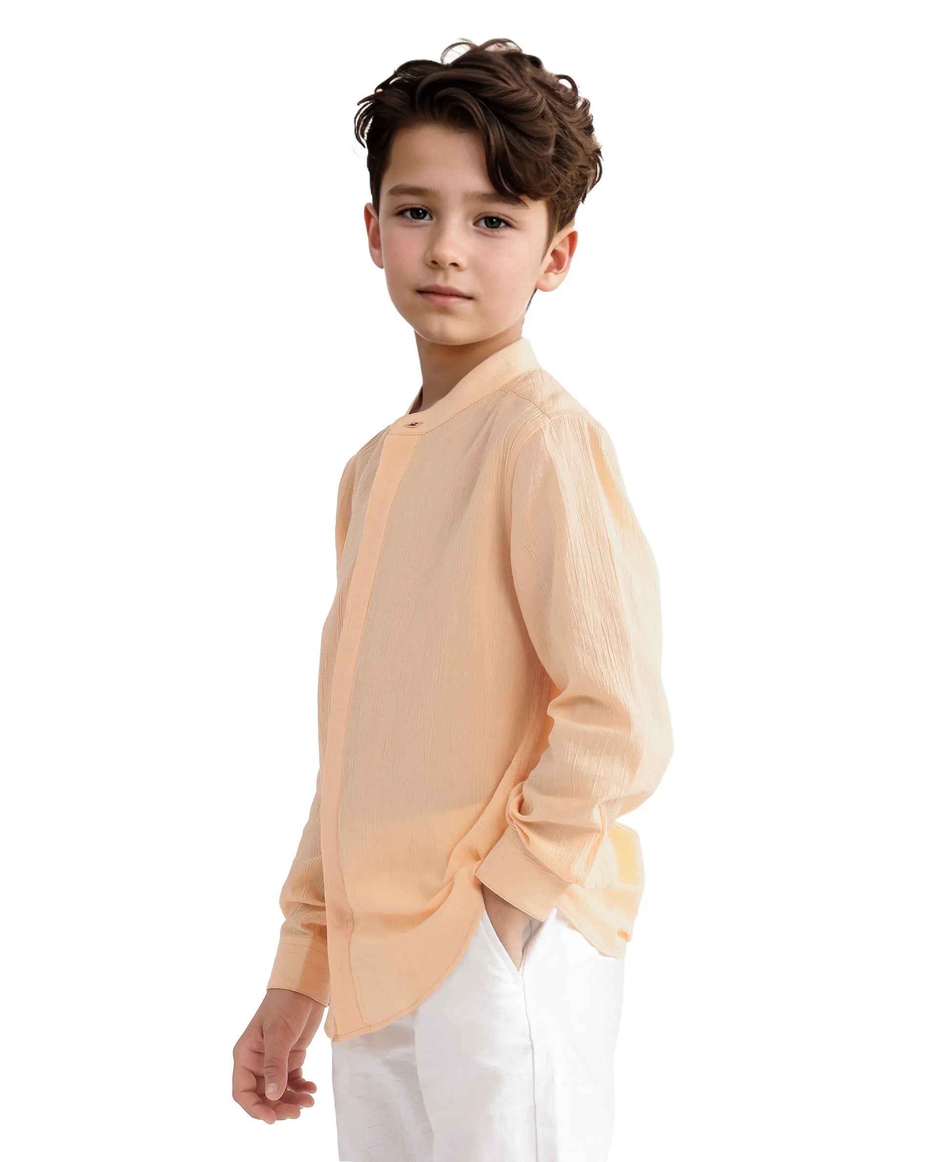 Rare Ones Kids Ines Light Orange Cotton Full Sleeve Spread Collar Solid Shirt