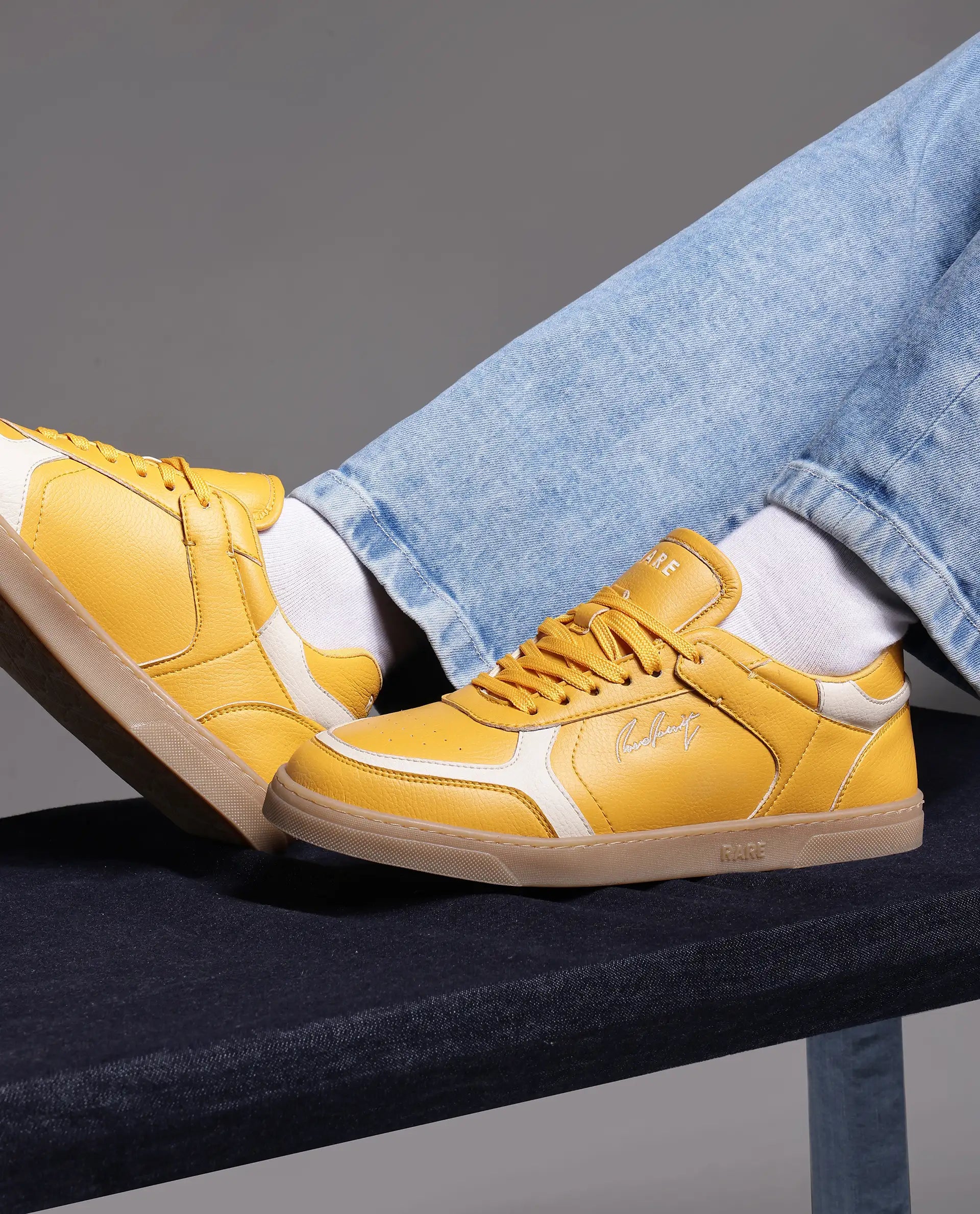 Rare Rabbit Men's Inforo Mustard Micro Leather Sneaker