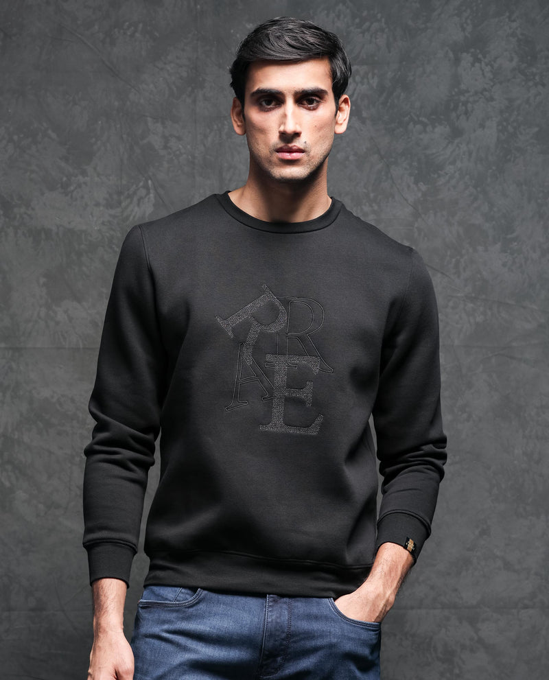 Round Neck Plain Mens Black Cotton Sweat Shirt, Size: Small at Rs