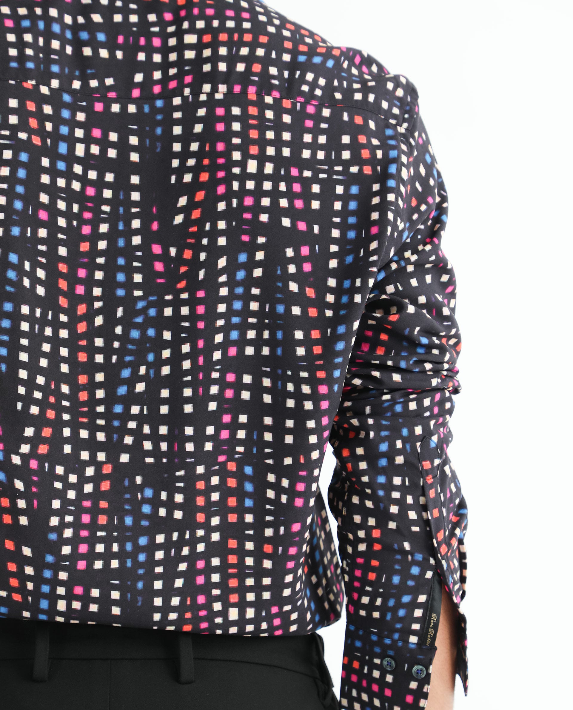 Rare Rabbit Men's Irvine Black Viscose Fabric Geometric Print Full Sleeves Shirt