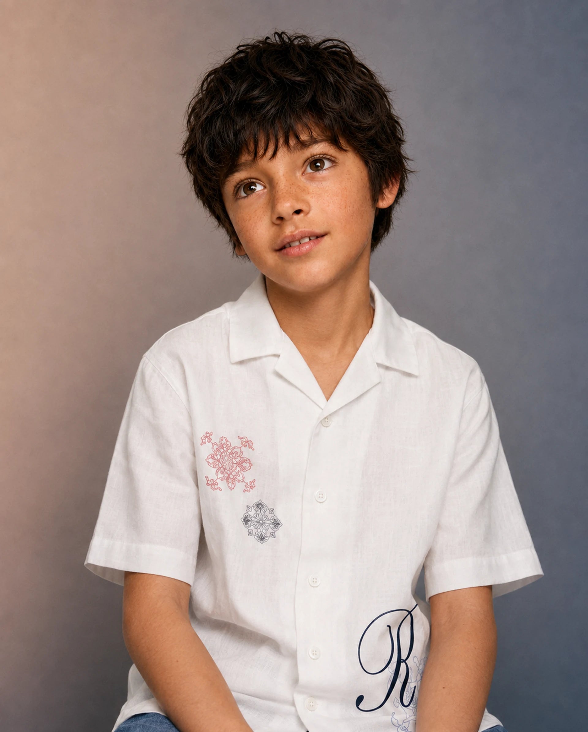 Rare Ones Kids Isla-26 White Cotton Fabric Button Closure Regular Fit Embroidered Shirt